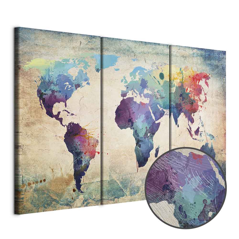 Leinwandbild - Rainbow Map (triptych)