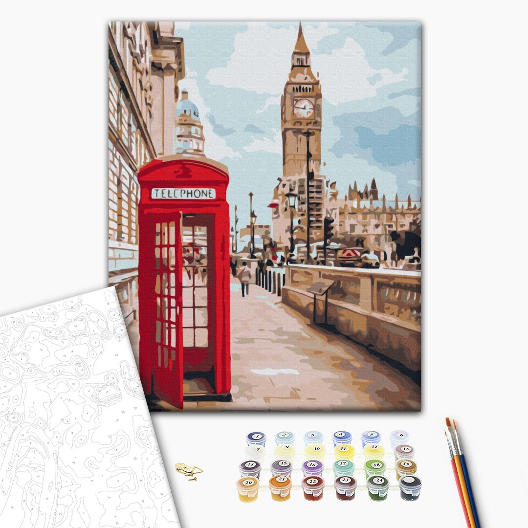 Malen nach Zahlen - Telephone box against the backdrop of Big Ben