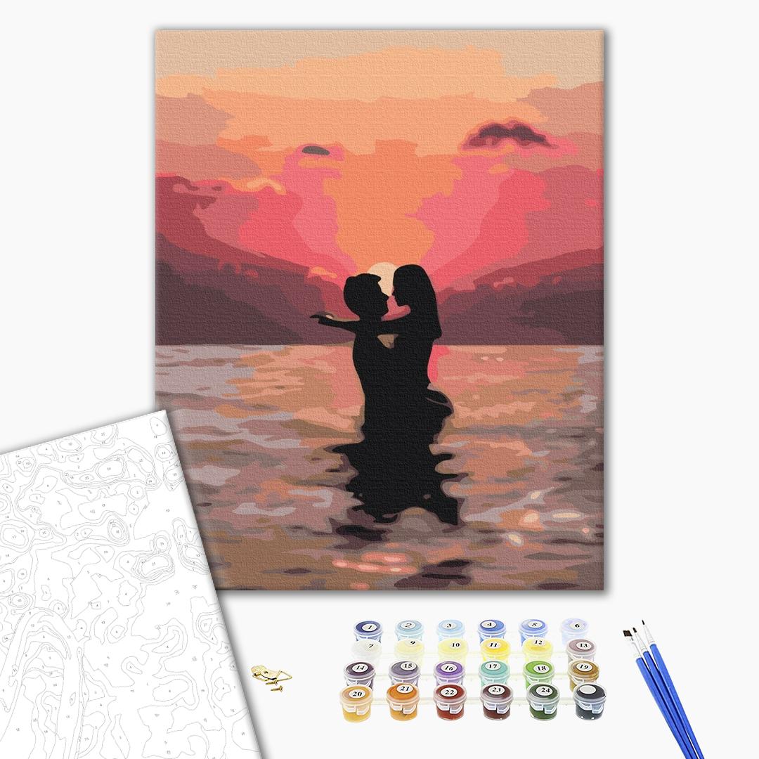 Malen nach Zahlen - Lovers against the backdrop of the setting sun
