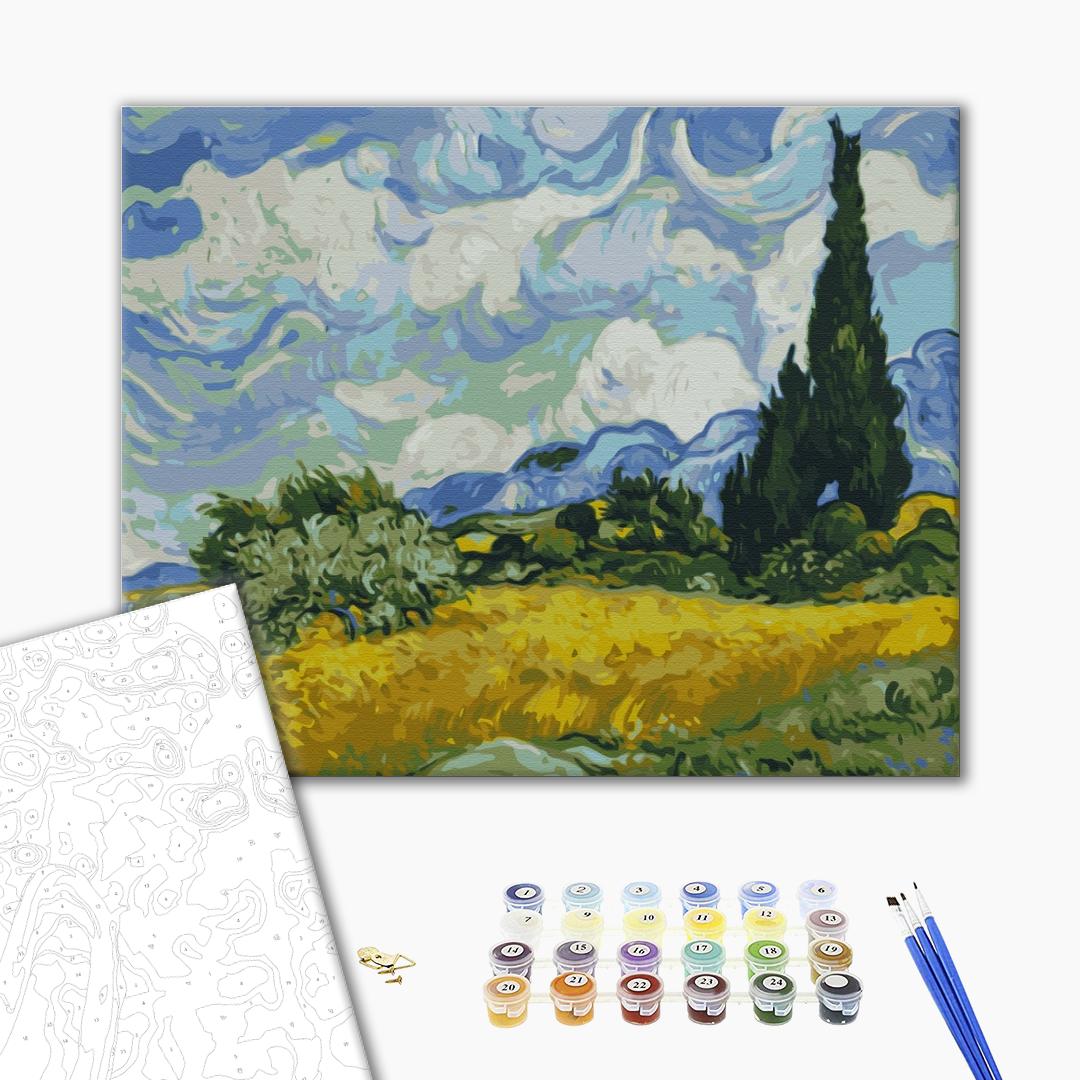 Malen nach Zahlen - Vincent Van Gogh – Wheat Field with Cypresses