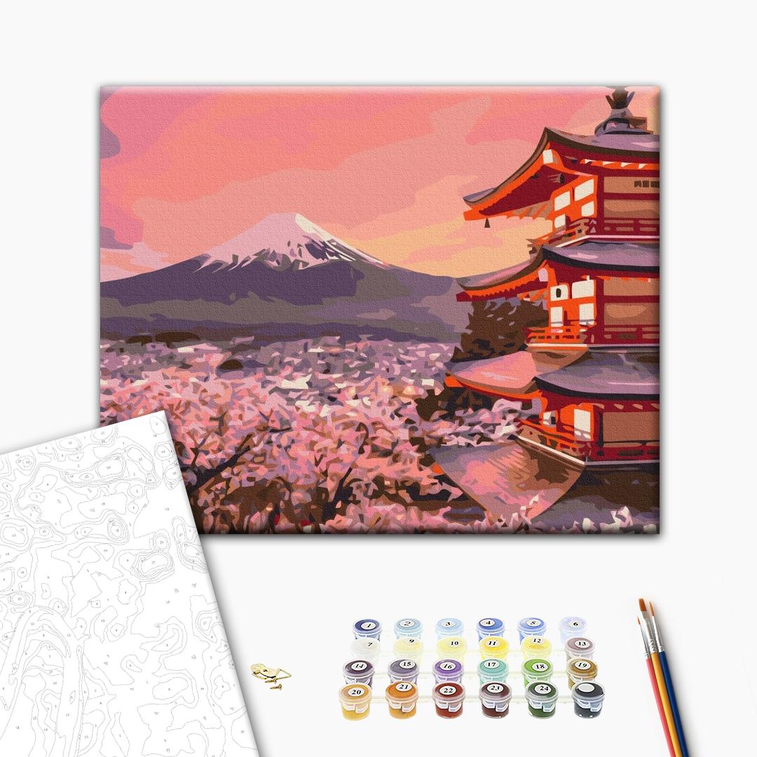 Malen nach Zahlen - A temple against the backdrop of Mount Fuji