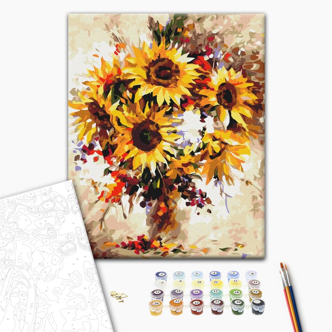 Malen nach Zahlen - A vase with a bouquet of sunflowers