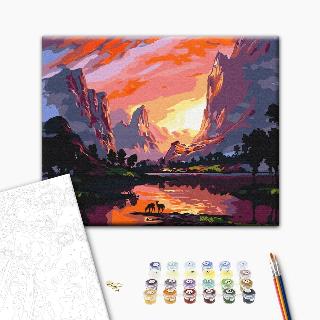Malen nach Zahlen - Sunset behind the mountains