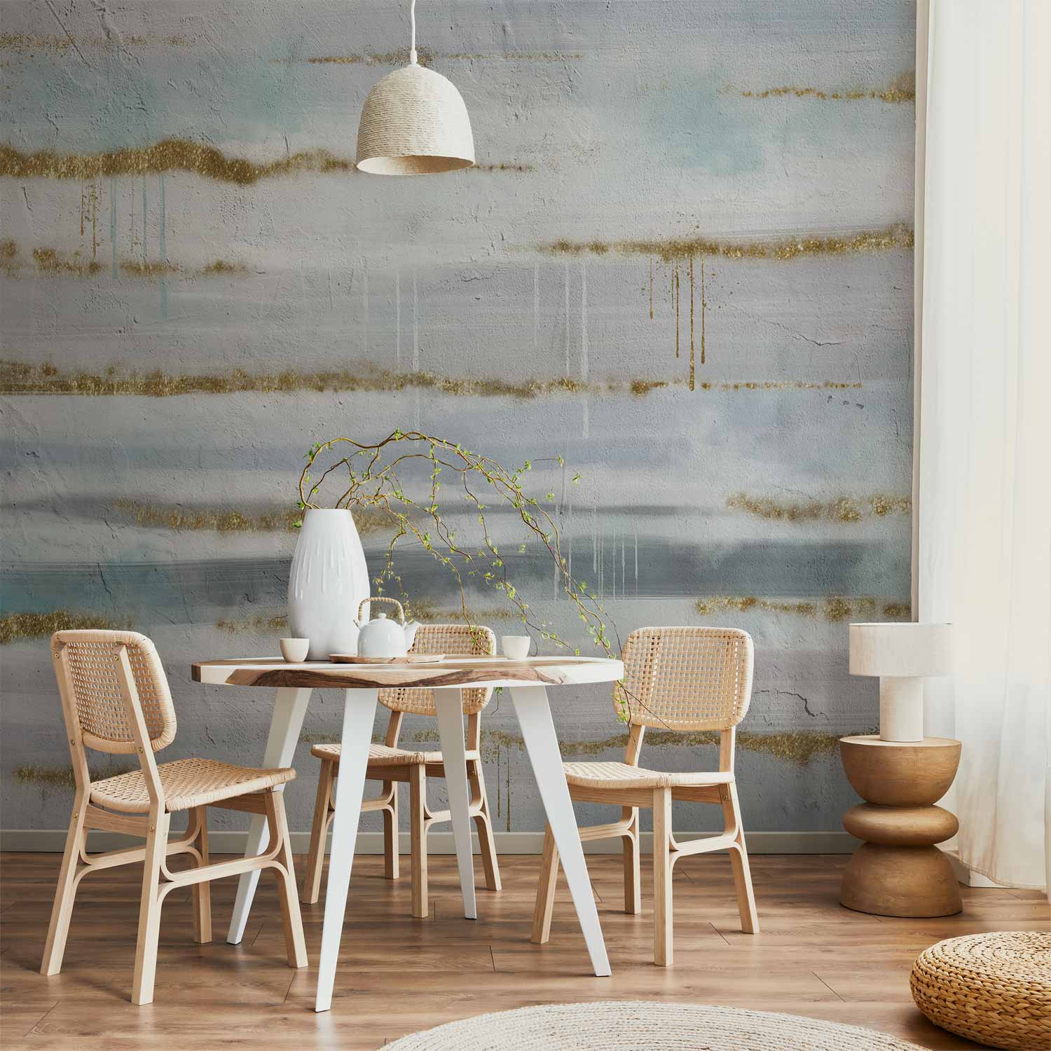 Fototapete - Modernist background - abstract stripes pattern with gold patterns