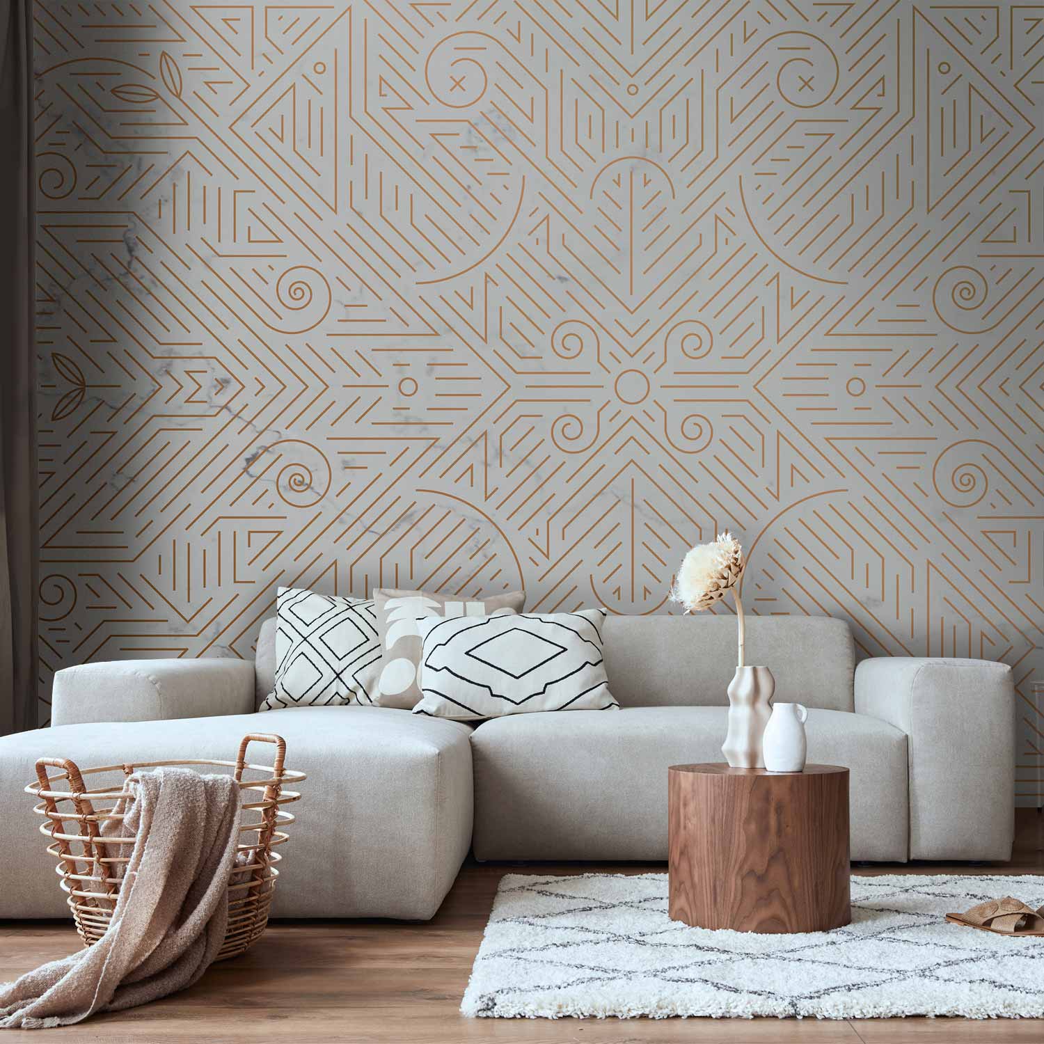 Fototapete - Geometric Pattern Shades of Gold and Marble Stone