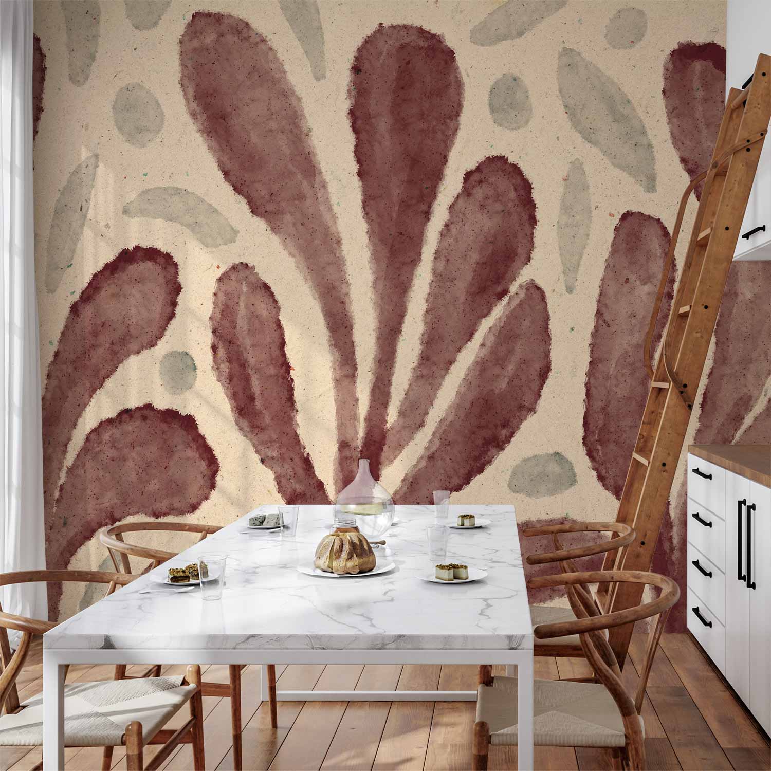 Fototapete - Leaves and spots – large vibrant shapes inspired by Matisse