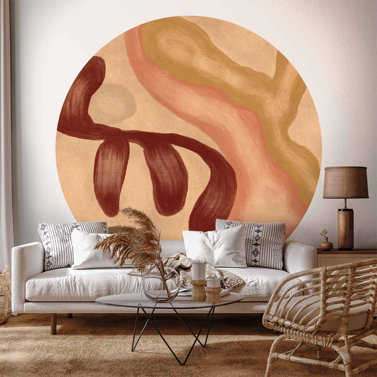 Runde Fototapete - Colorful shapes – worn-out figures in lime wash technique