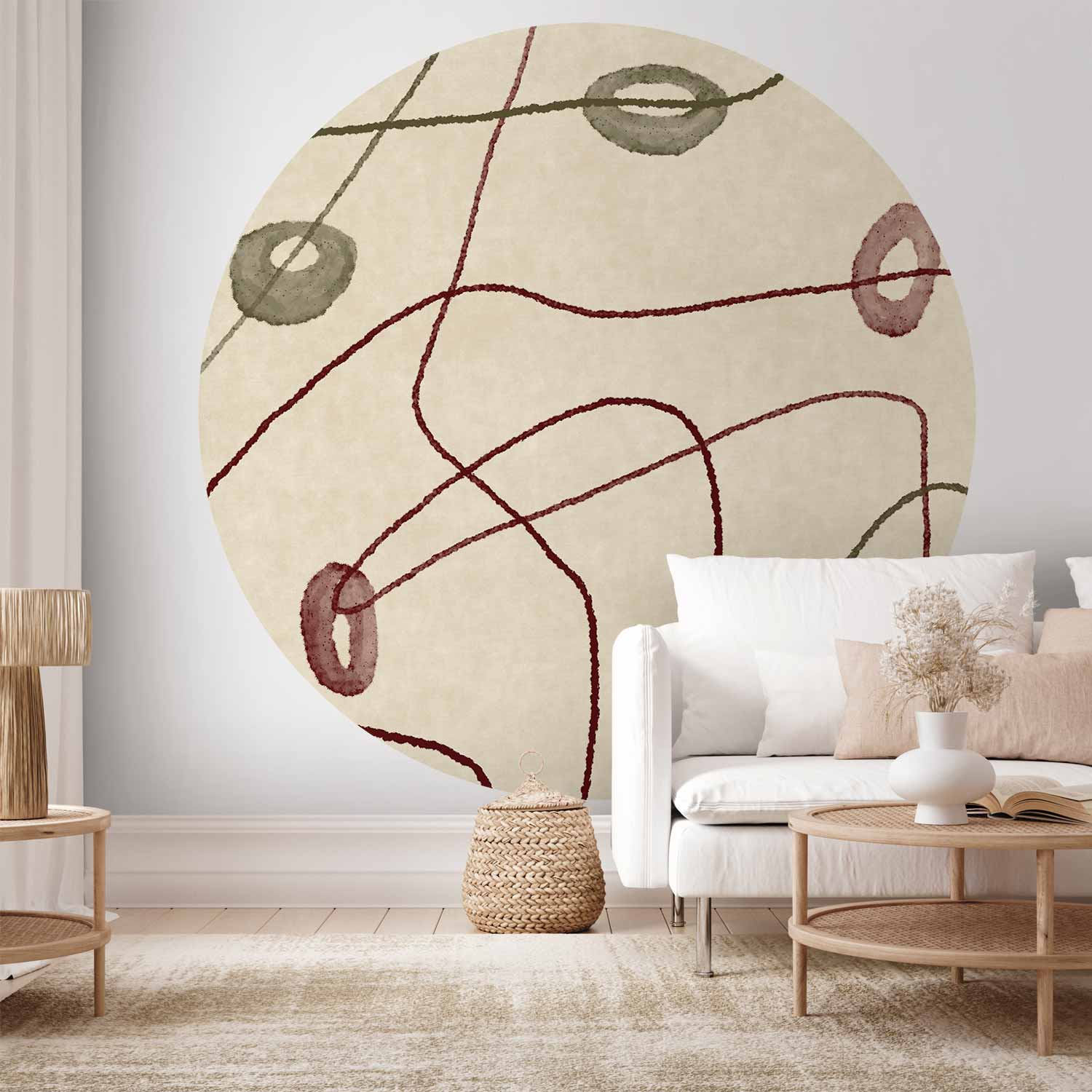Runde Fototapete - Lines and shapes – bead labyrinth on a pale washed background