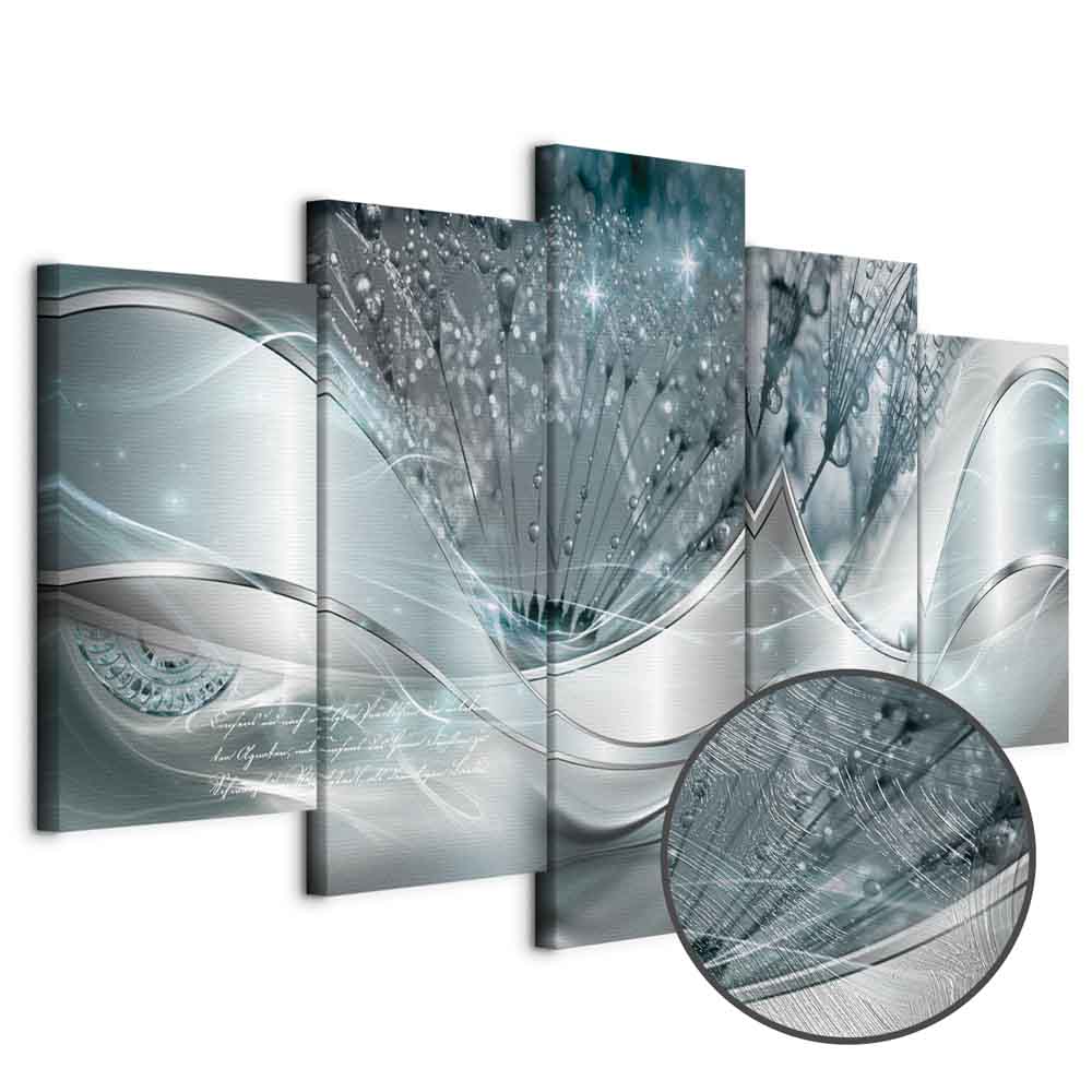 Leinwandbild - Sparkling Dandelions (5 Parts) Blue Wide