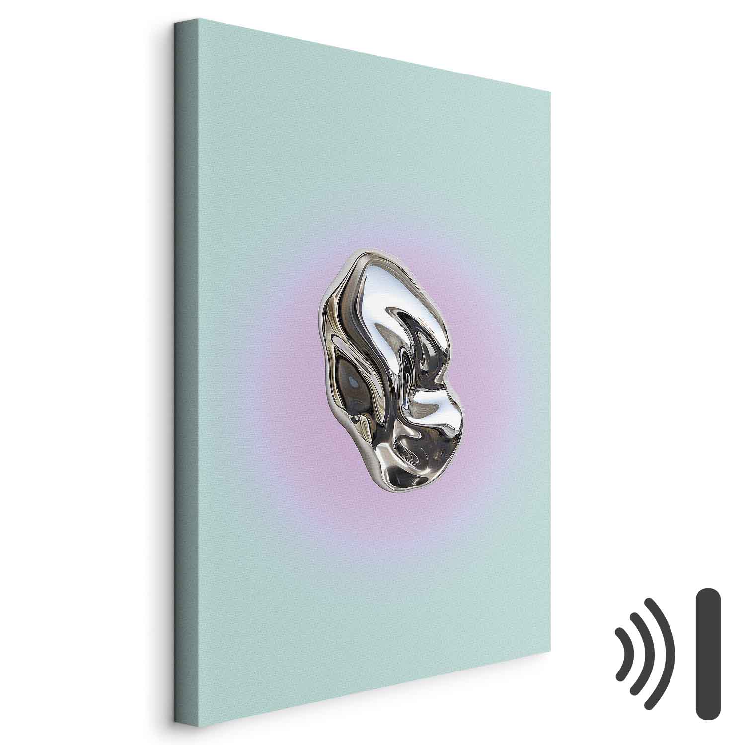 Leinwandbild - Metallic Form - Abstract Sculpture on a Mint Background with a Purple Halo