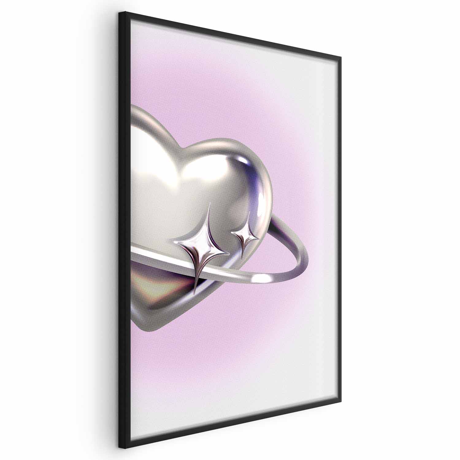 Poster - Cosmic Heart - silver heart with a ring on a purple background