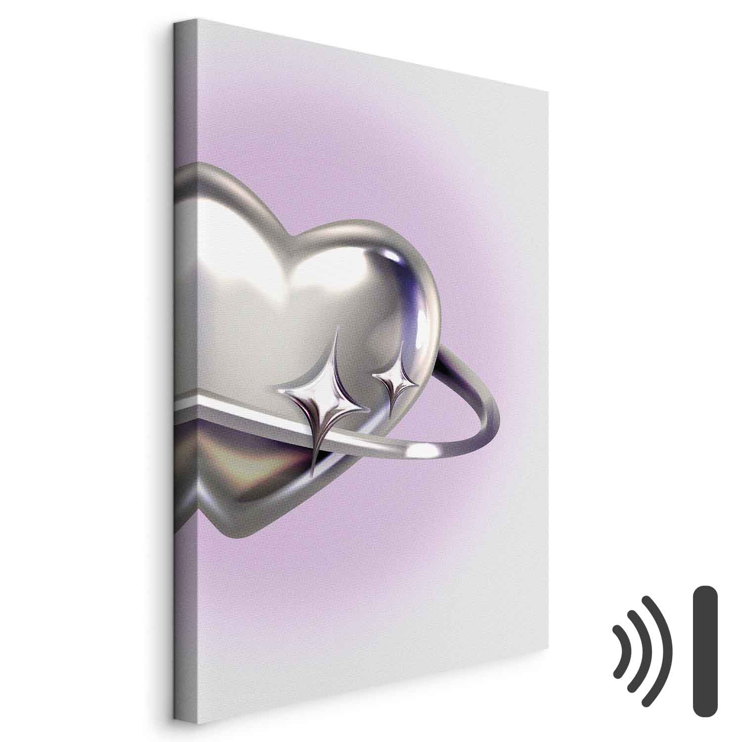 Leinwandbild - Cosmic Heart - Silver Heart with a Ring on a Purple Background