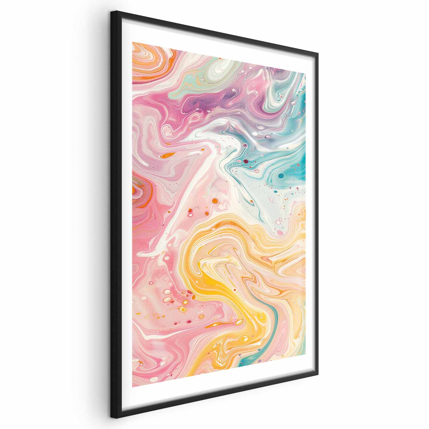 Poster - Colorful Chaos - dynamic shapes in shades of pink, yellow, and blue