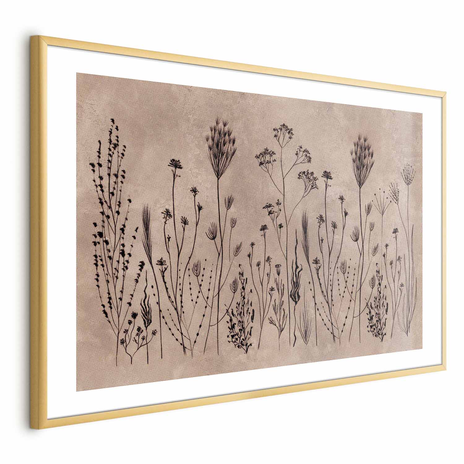 Poster - Field Flowers - black plants on a lime wash background