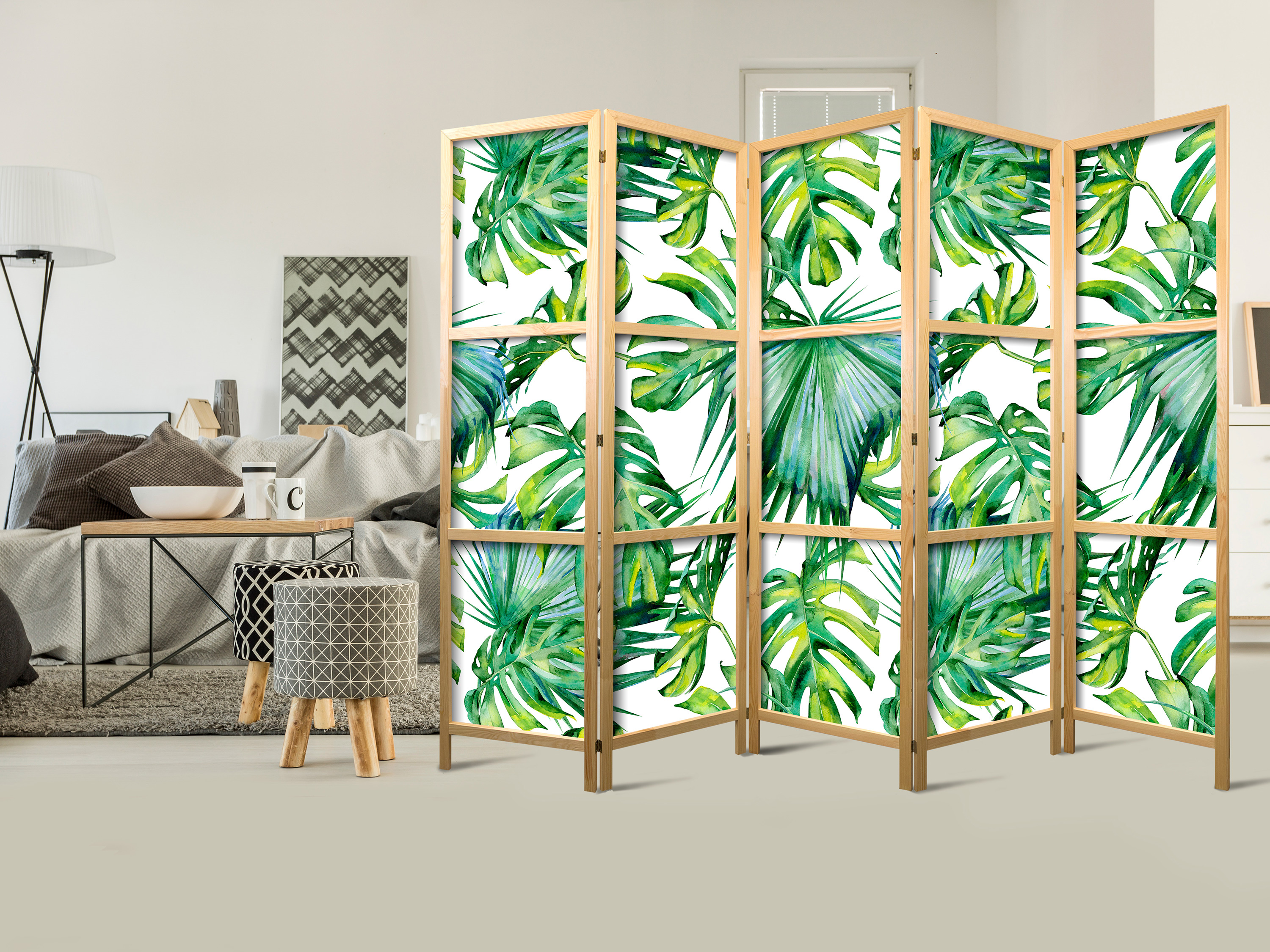 Japanischer Paravent - Monstera and Palm Leaves II
