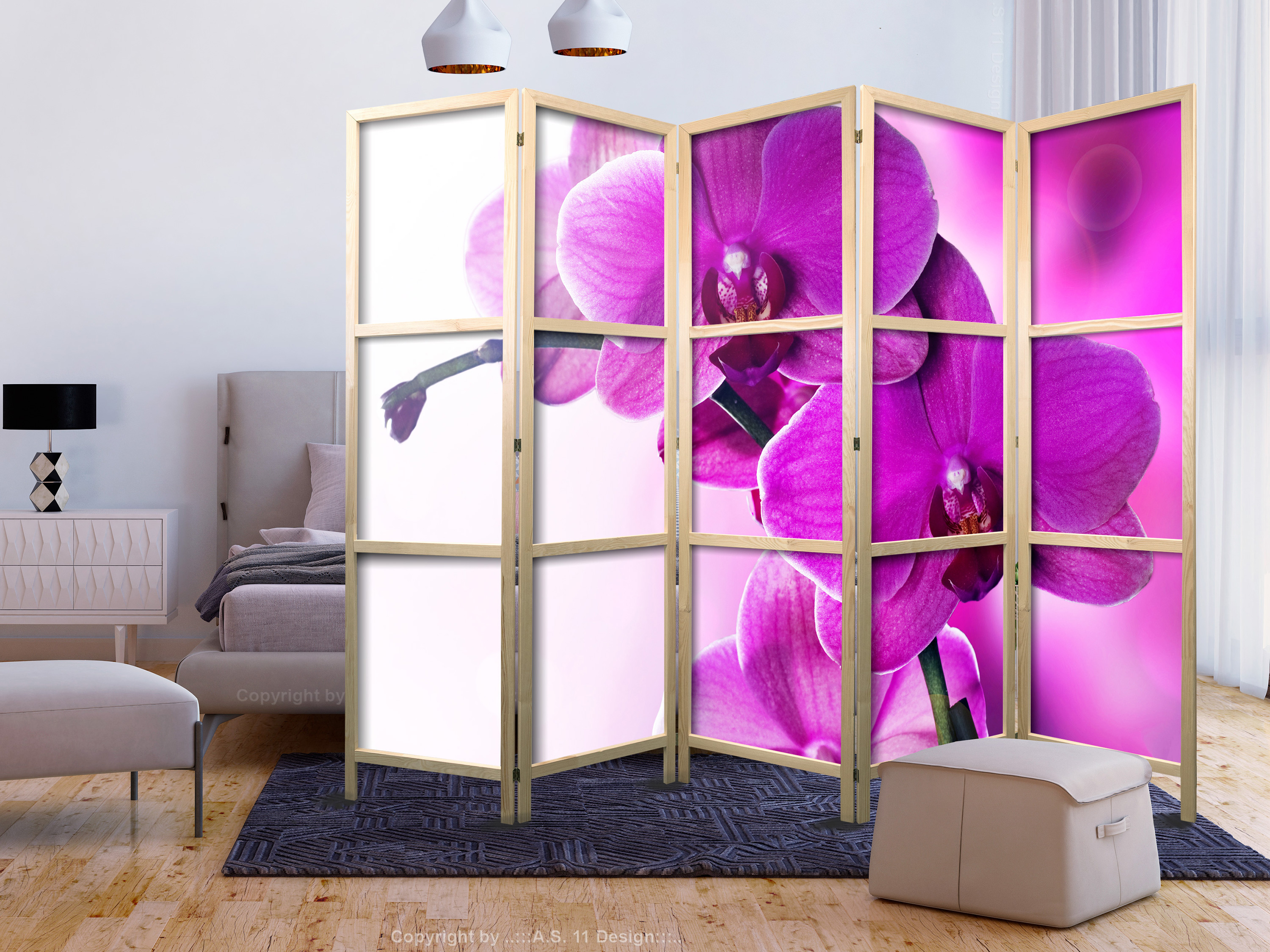 Japanischer Paravent - Violet Orchids II