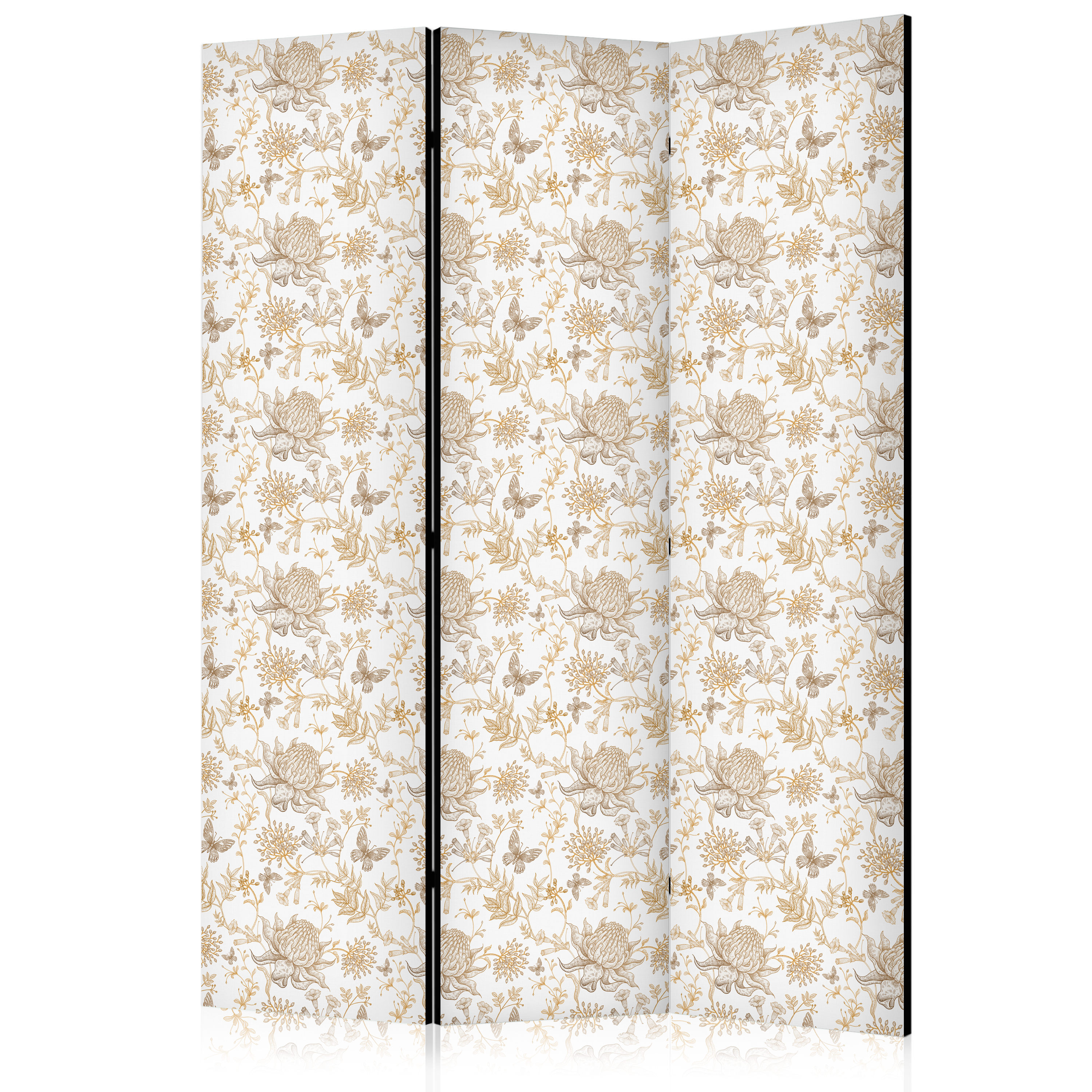 Paravent - Beige Shades of Nature - Flowers and Butterflies on a White Background - Illustration