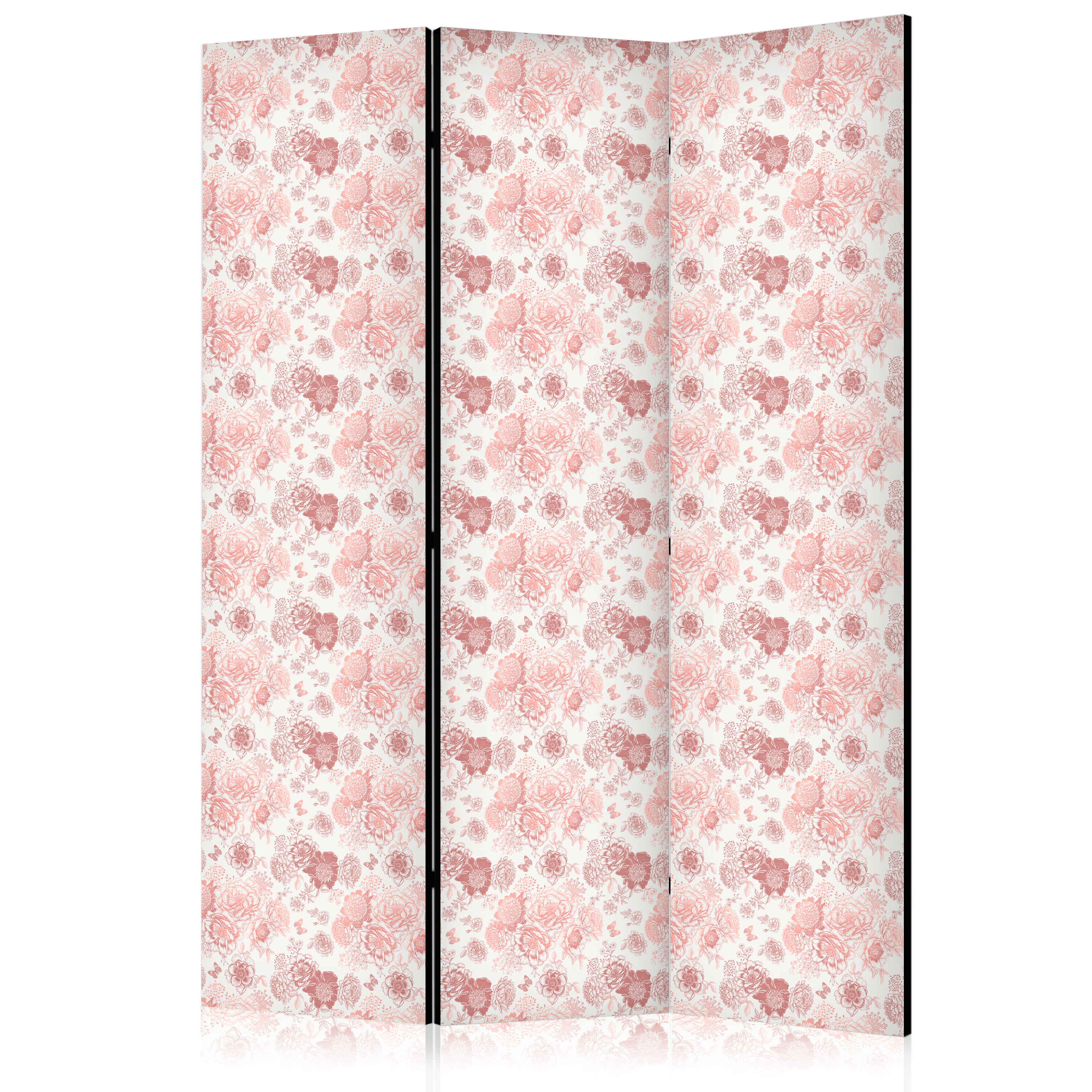 Paravent - Pink Blossoming - Flowers in Warm Colors on a White Background