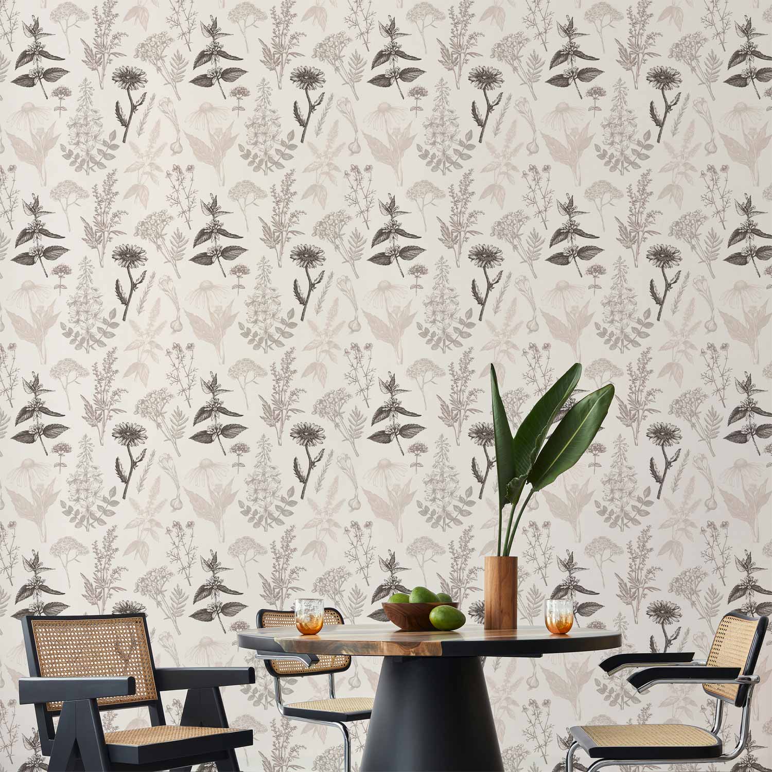 Tapete - Flowers and herbs in warm greys