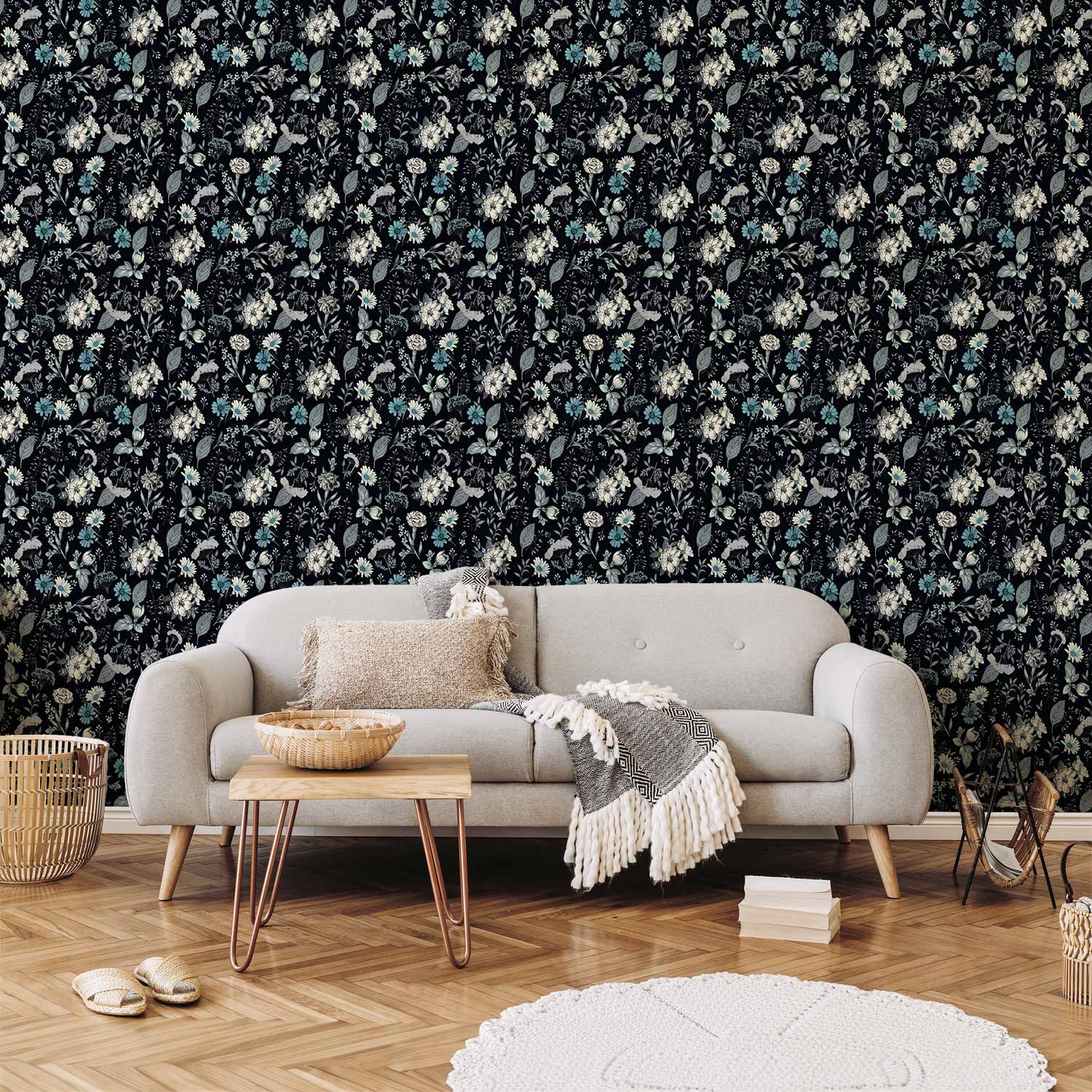 Tapete - Fragrant flowers and herbs - blue