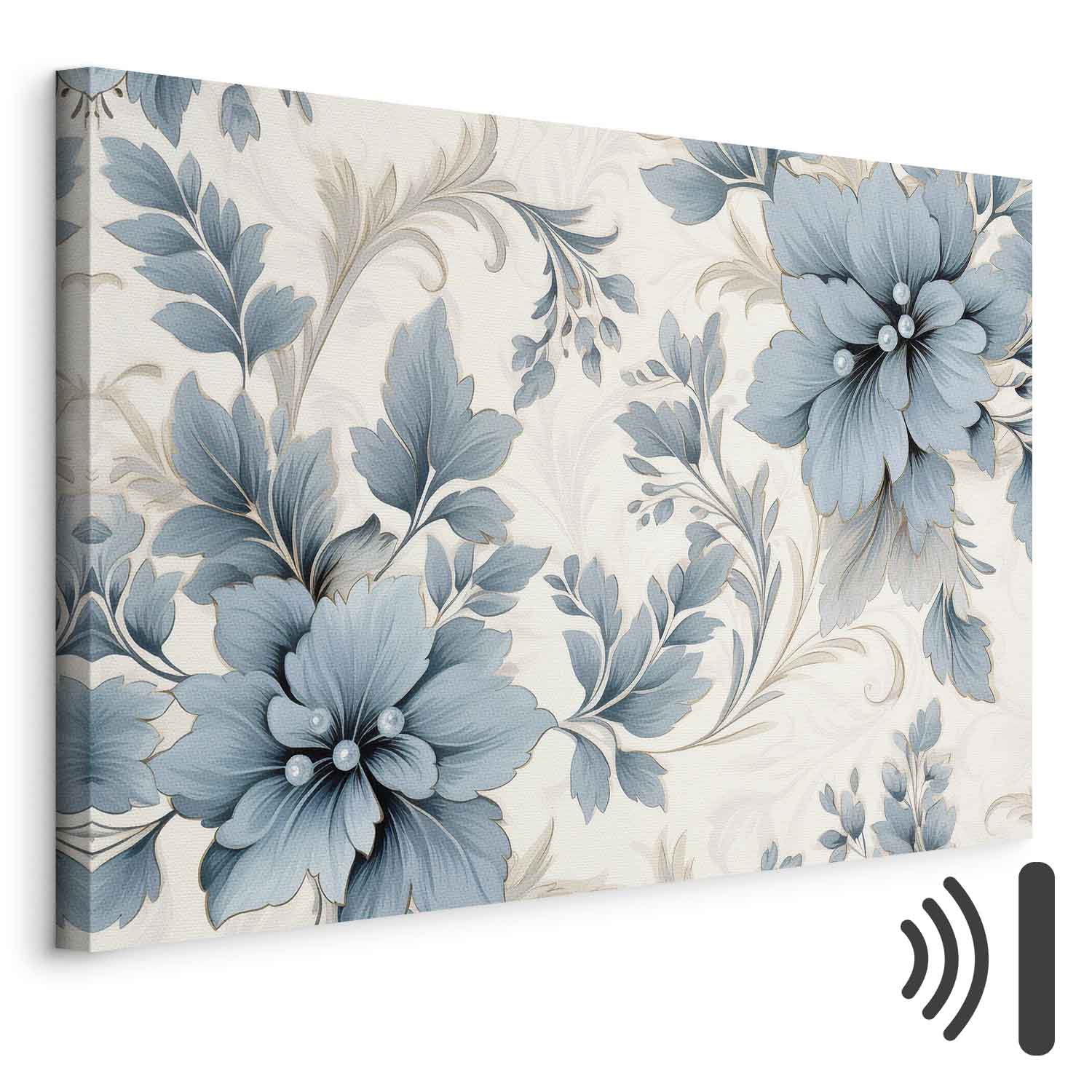 Leinwandbild - Turquoise Flowers in Retro Ambience Floristic Ornaments