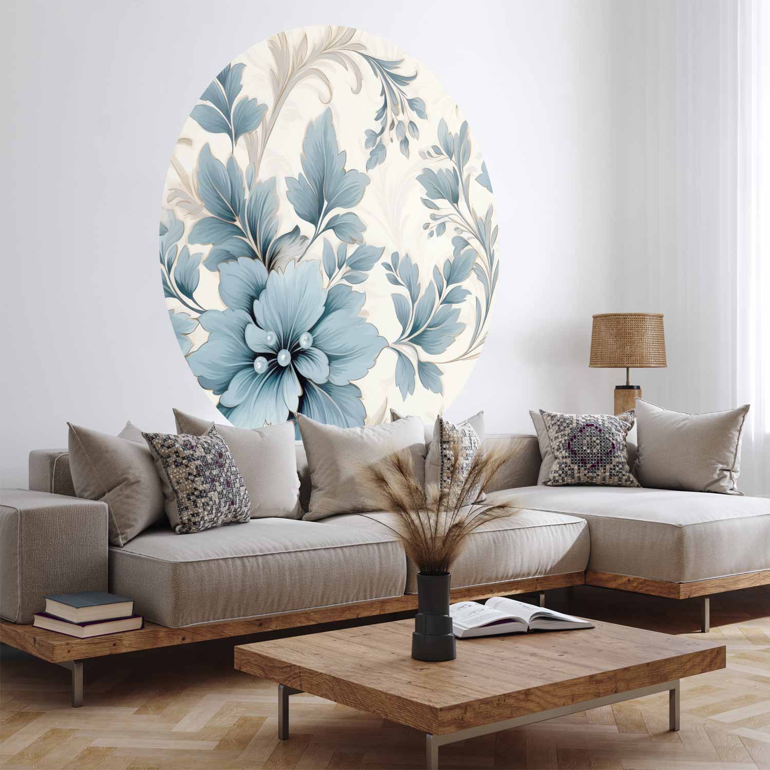 Runde Fototapete - Turquoise ornamental retro flowers