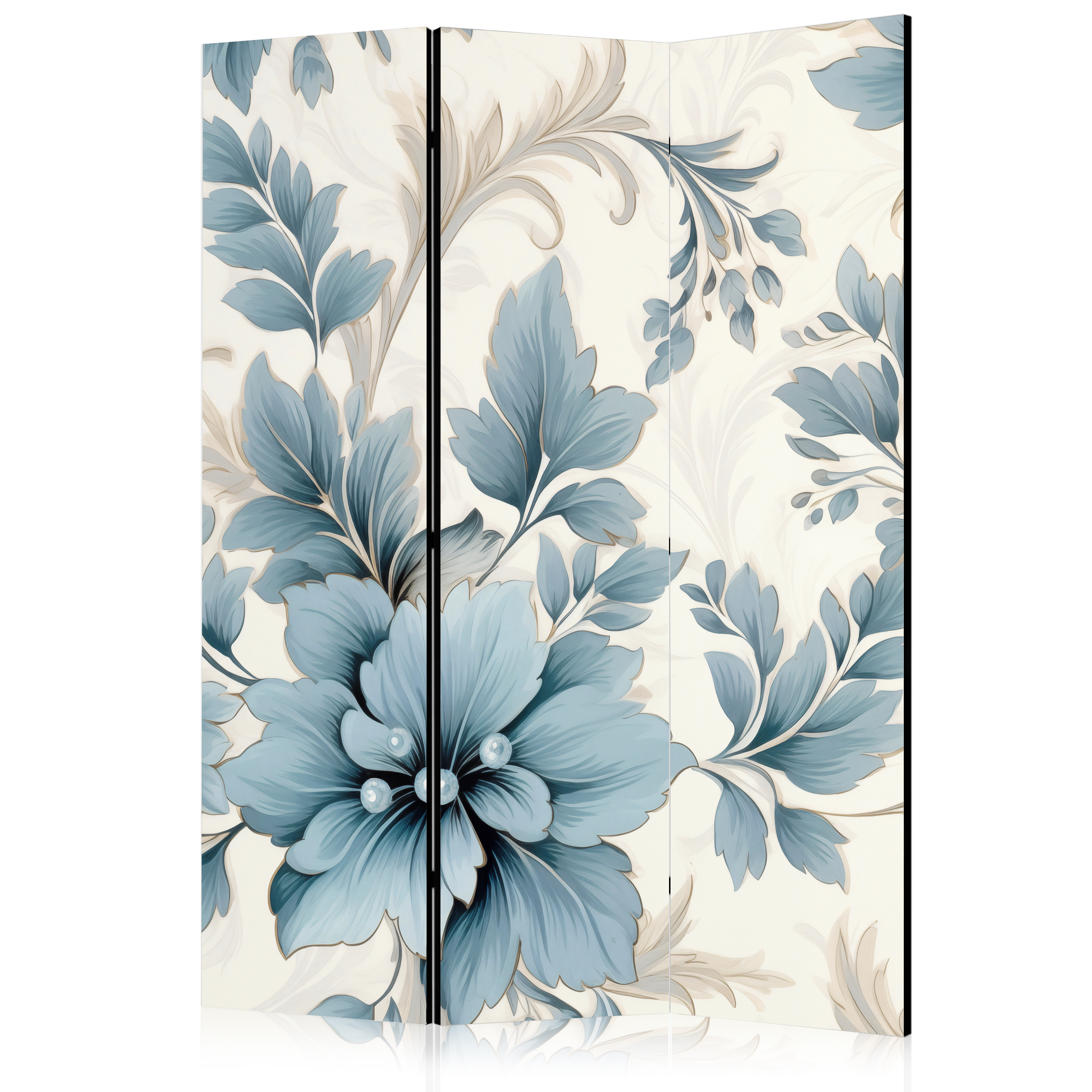 Paravent - Turquoise Flowers in Retro Vibe; Floral Ornaments