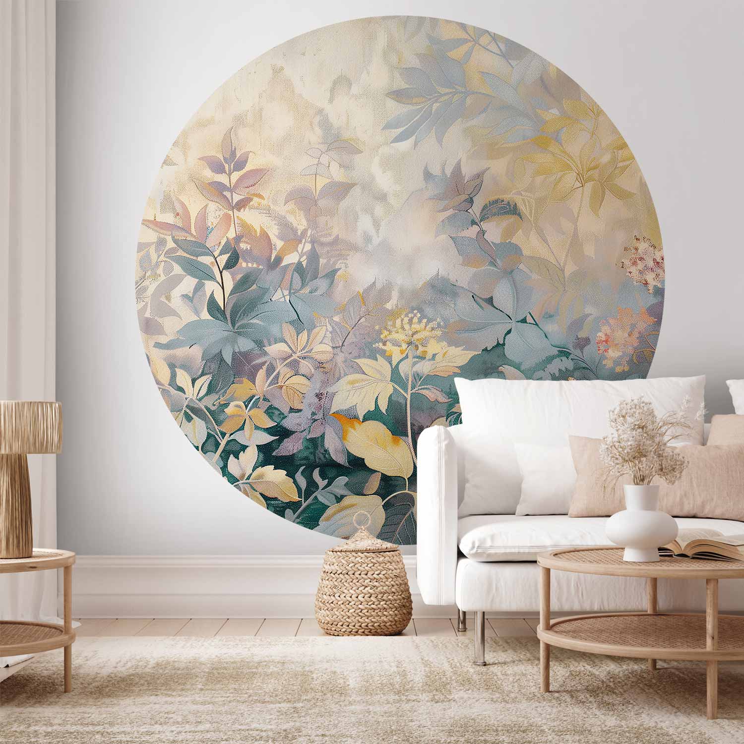 Runde Fototapete - Tapestry pattern with colourful flowers