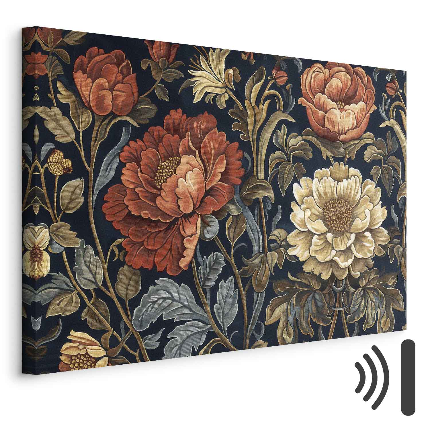 Leinwandbild - Tapestry Large Flowers Retro Floral Motif in Kilim Style