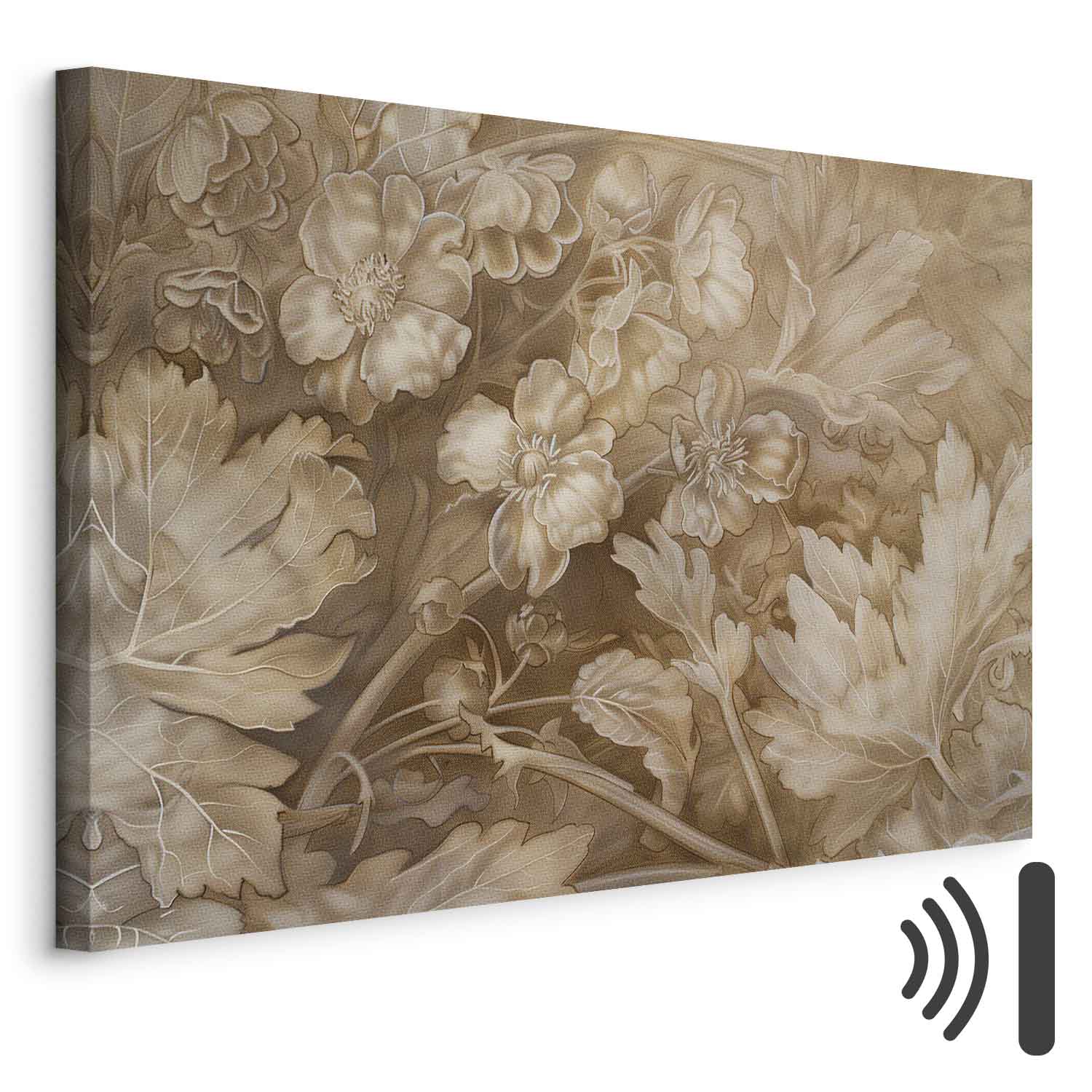 Leinwandbild - Floral Ornaments Carved in Delicate Sepia and Brown Shades