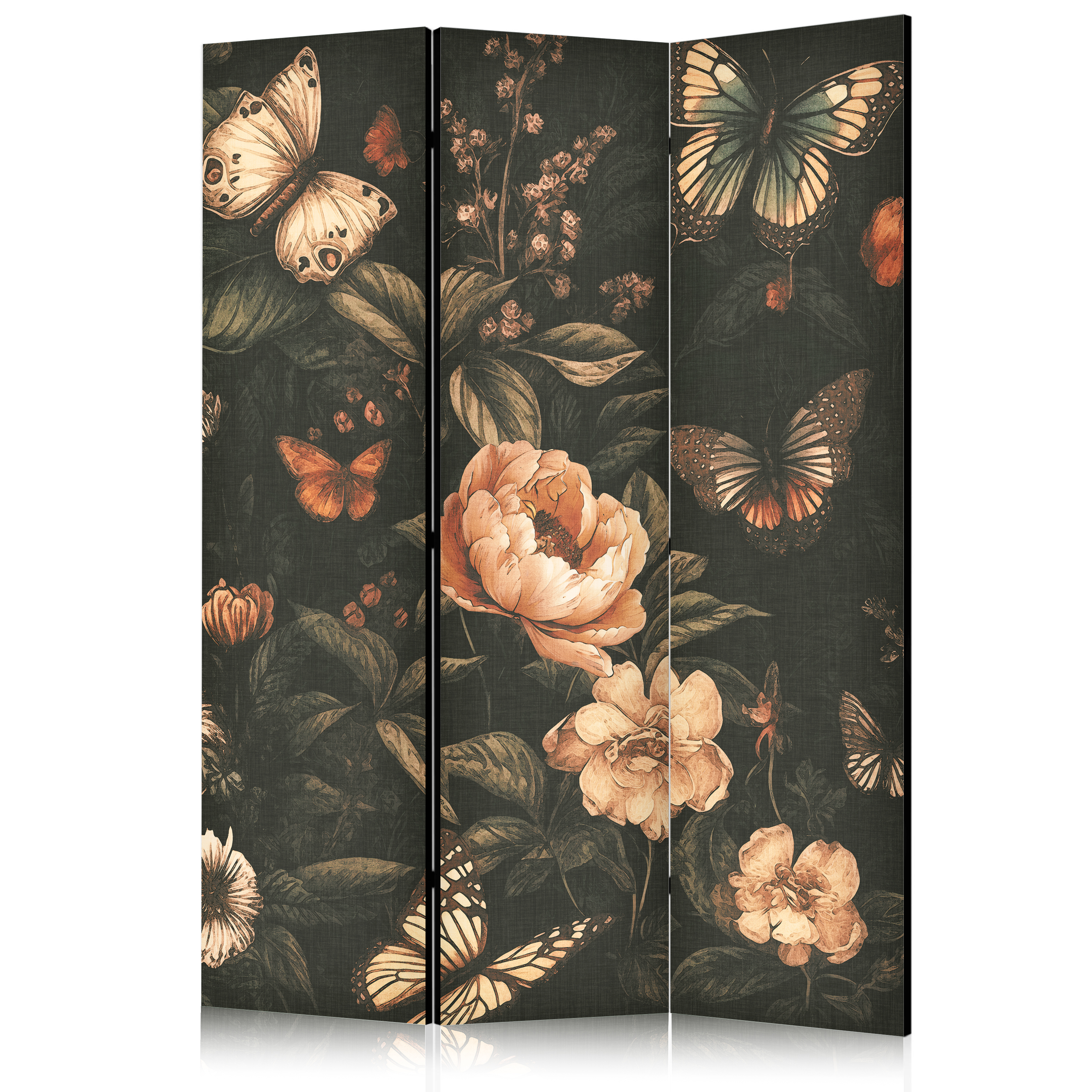 Paravent - Mysterious Garden - Butterflies Flying Over Flowers - Rustic Evening