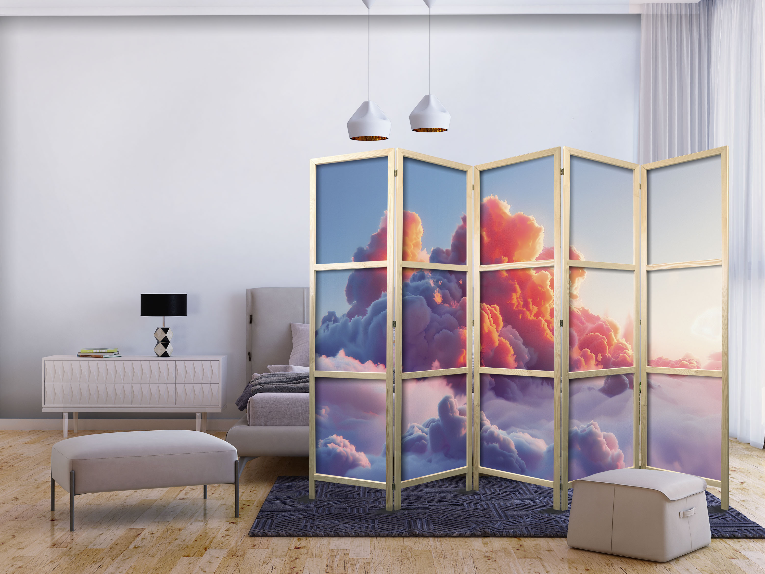 Japanischer Paravent - Twilight Spectacle: Clouds in Shades of Pink and Violet