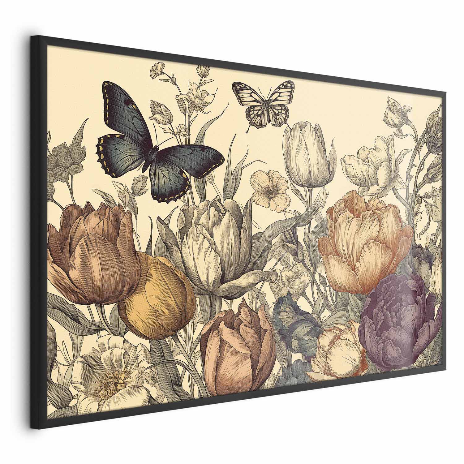 Poster - Colorful Tulips on a Cream Background