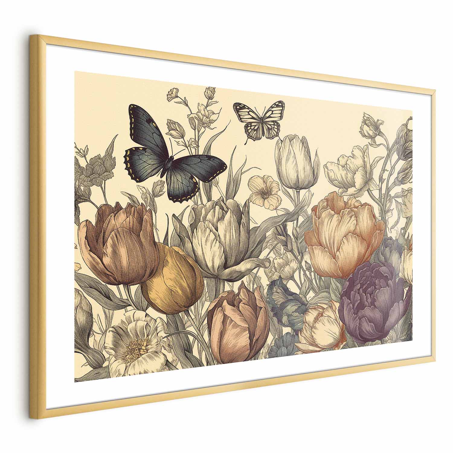 Poster - Colorful Tulips on a Cream Background