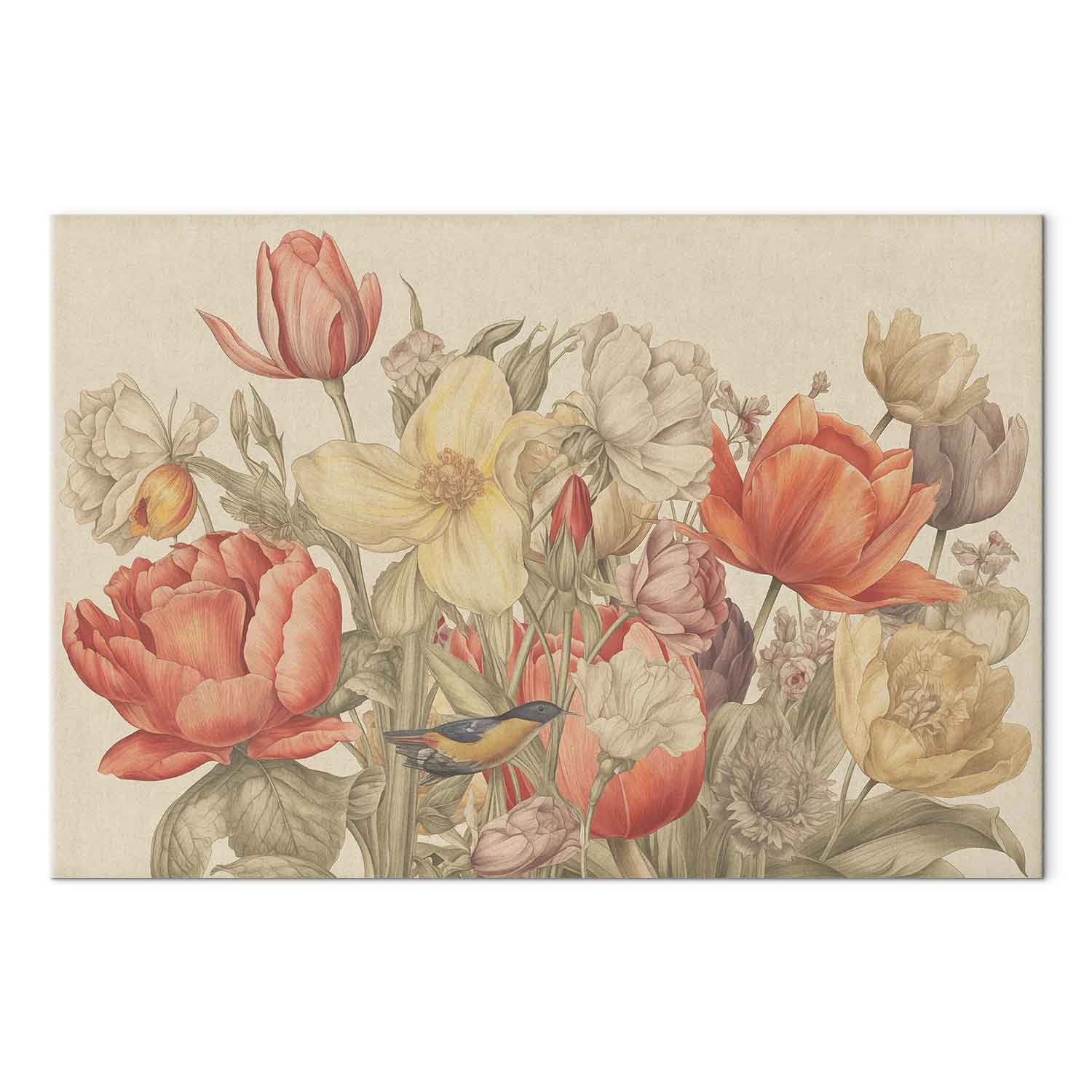 Leinwandbild - Bouquet of flowers on a cream background