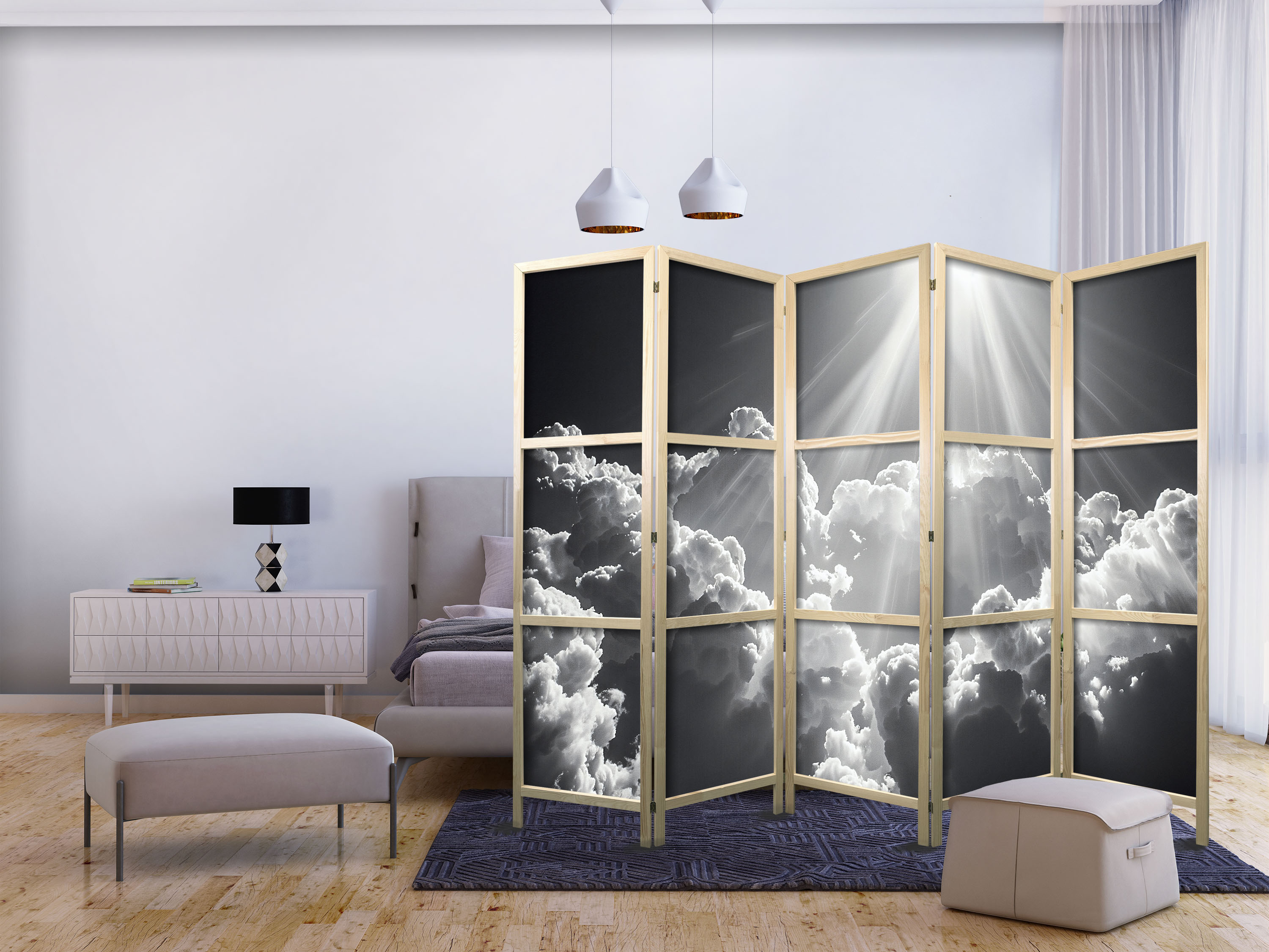 Japanischer Paravent - Hope in the Clouds: Inspiring Rays of the Sun – Awaken Emotions