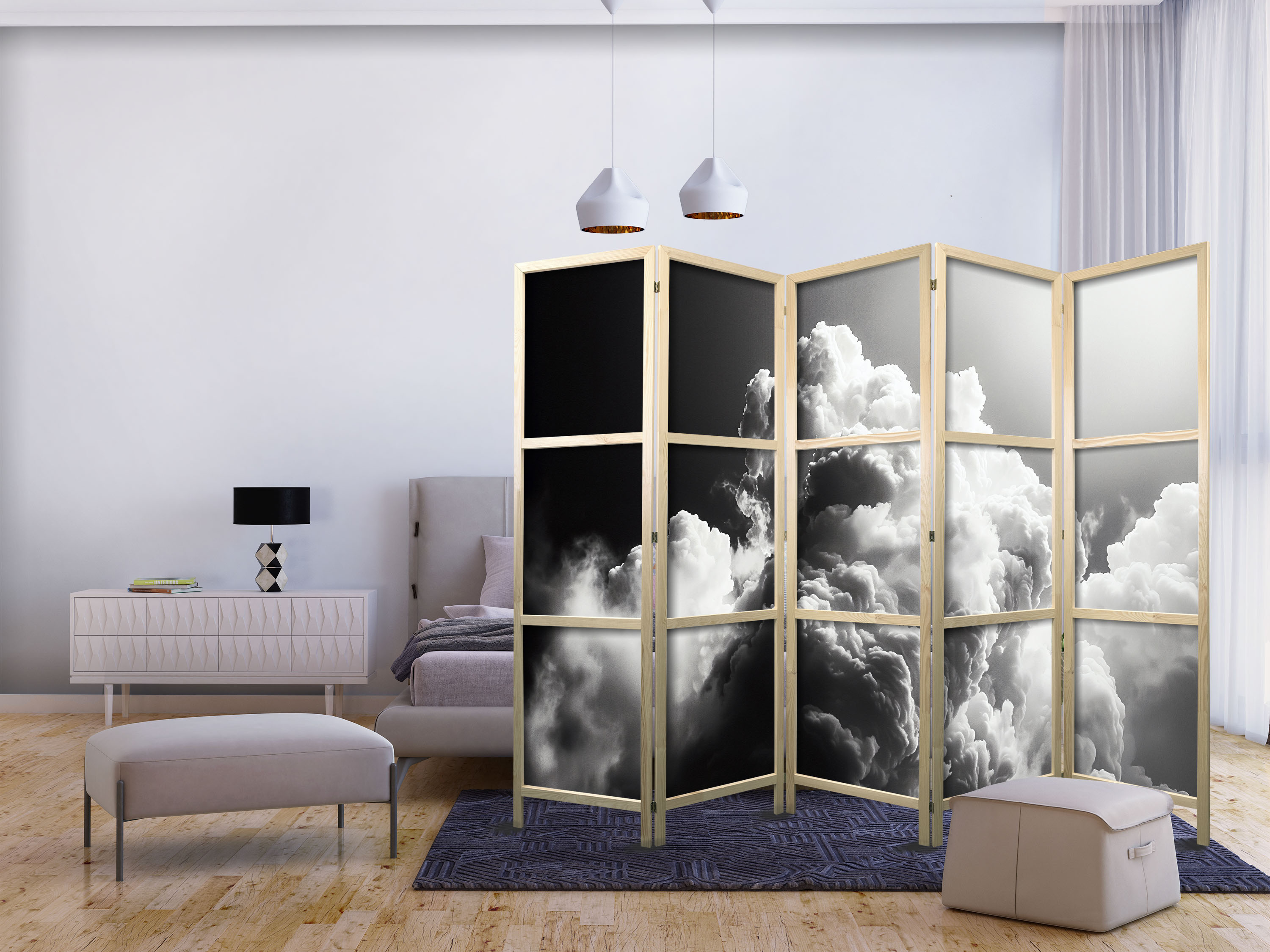 Japanischer Paravent - Clouds Like from Dreams: Let the Sun Illuminate Your Day – A Visual Feast