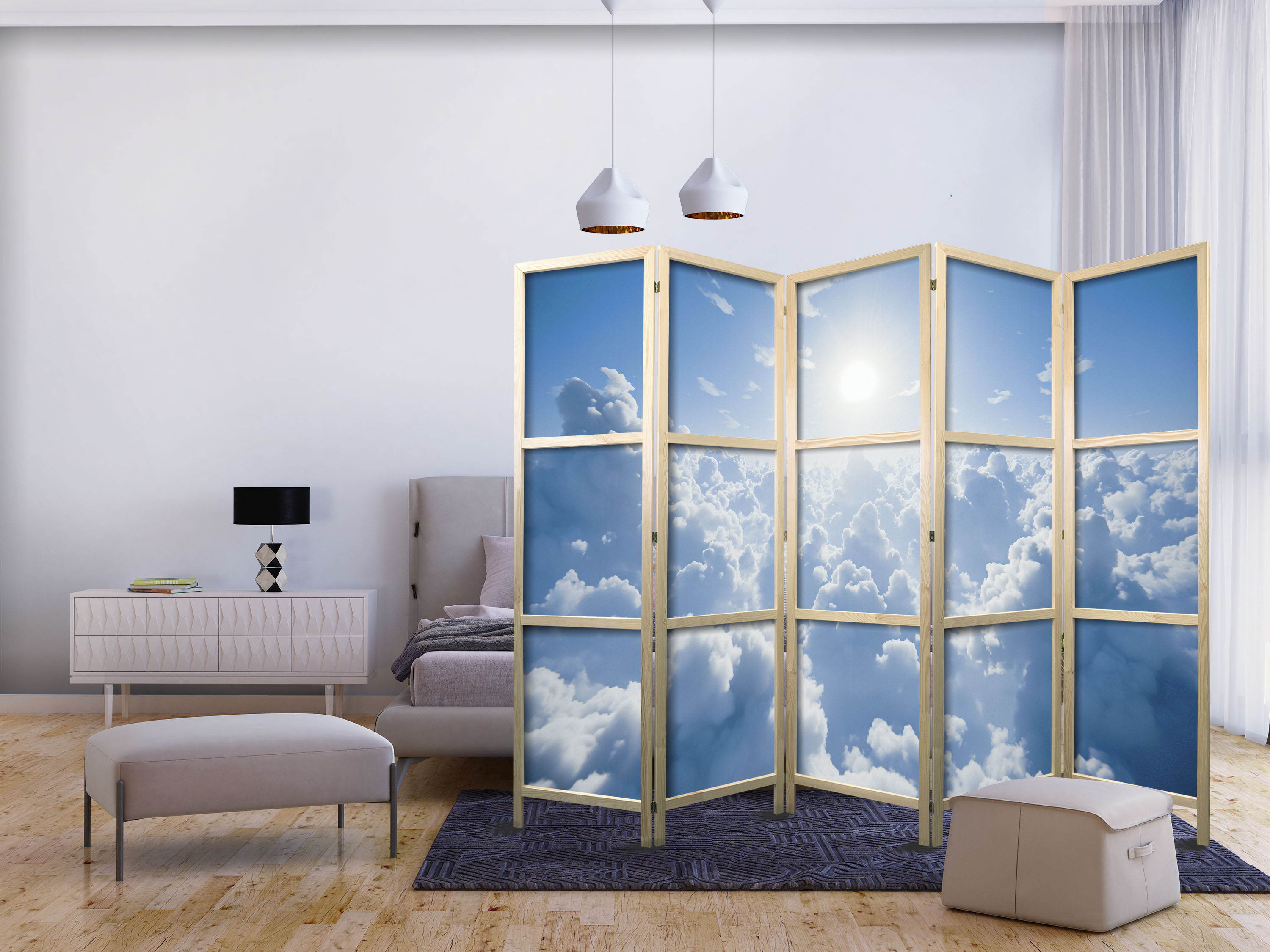 Japanischer Paravent - Heavenly Calm: Warm Rays of the Sun
