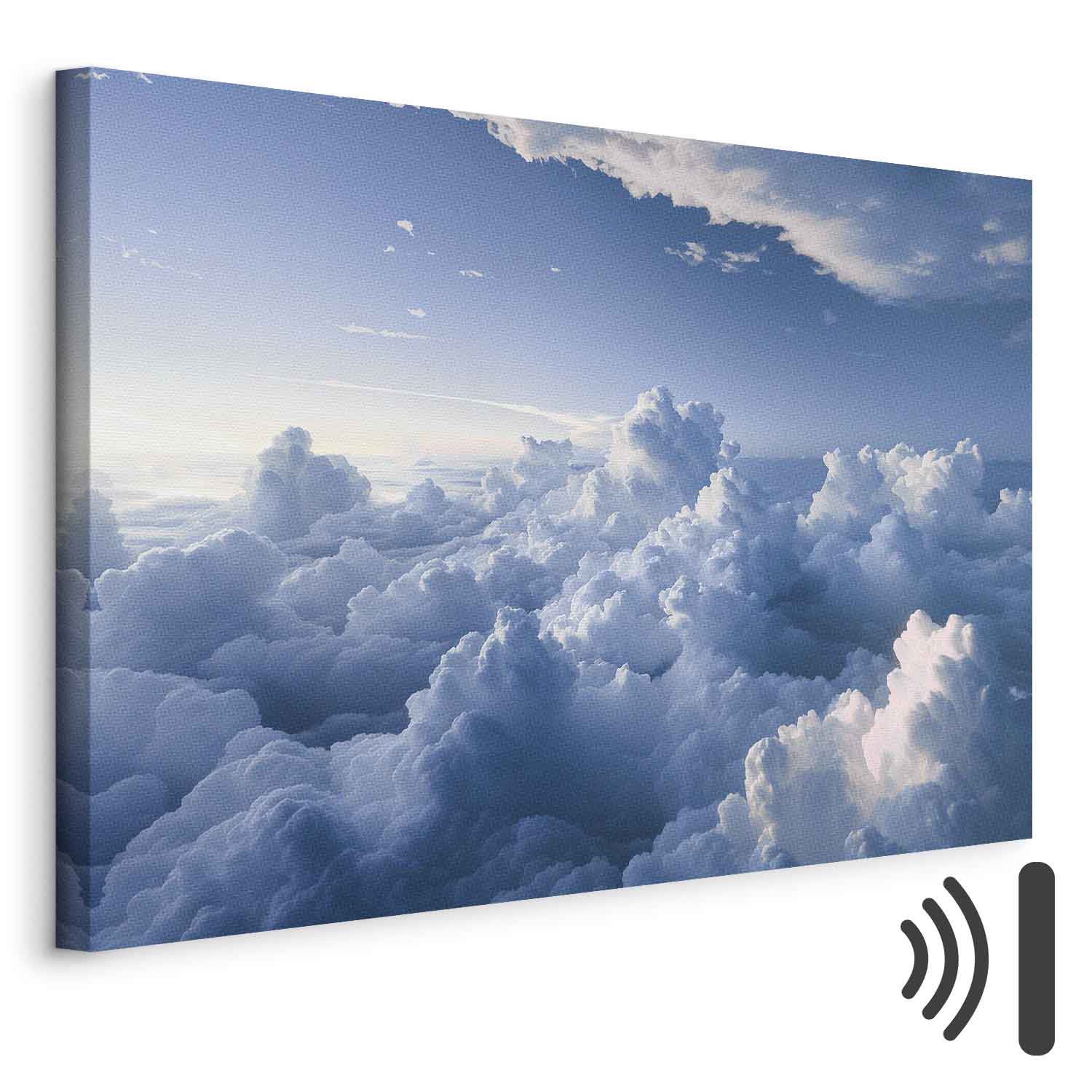 Leinwandbild - Aerial Landscapes: Rays Lighting Up Fluffy Cloud Formations