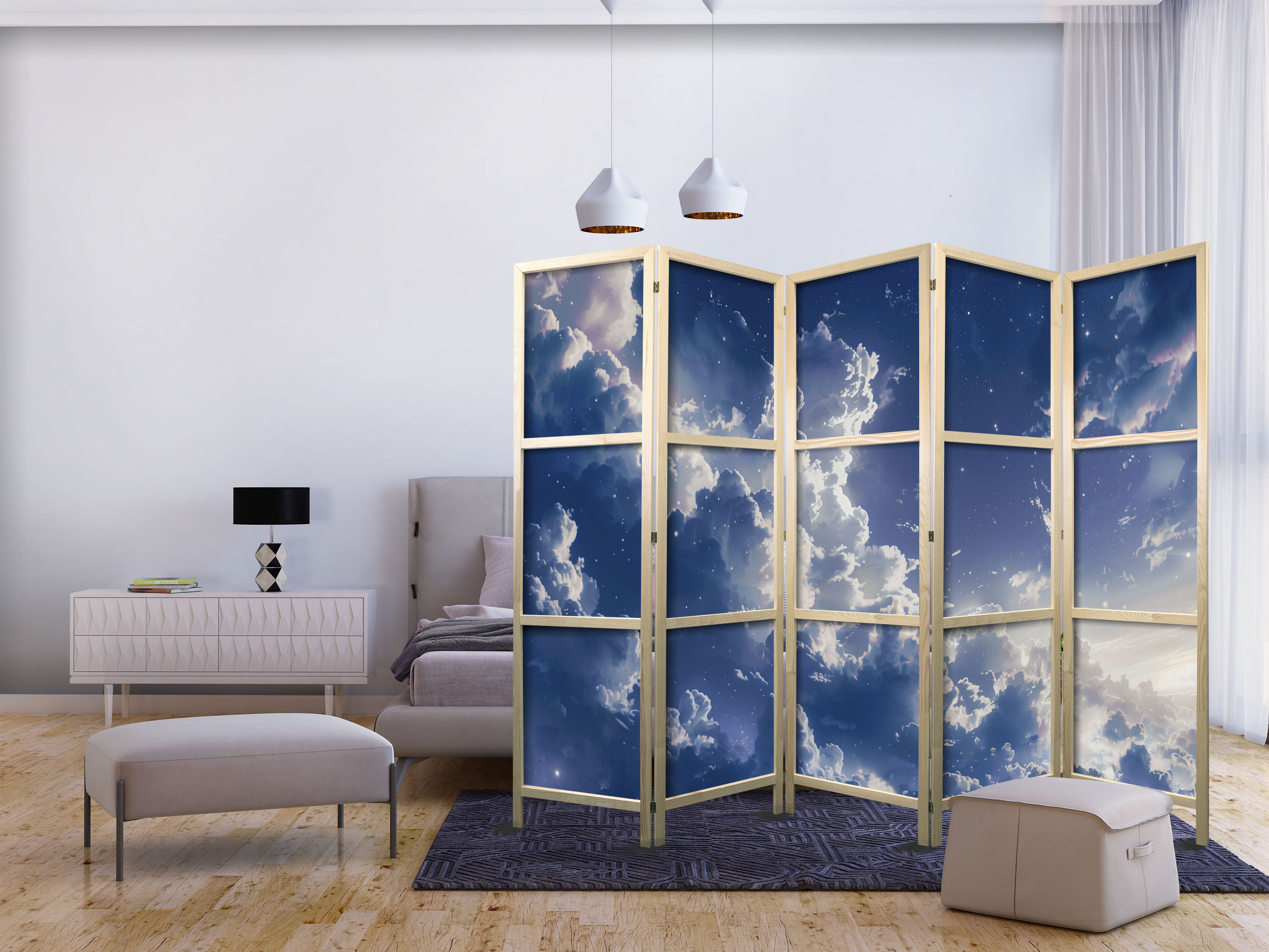 Japanischer Paravent - Starry Clouds and Delicate Light Over a Corner of the Sky