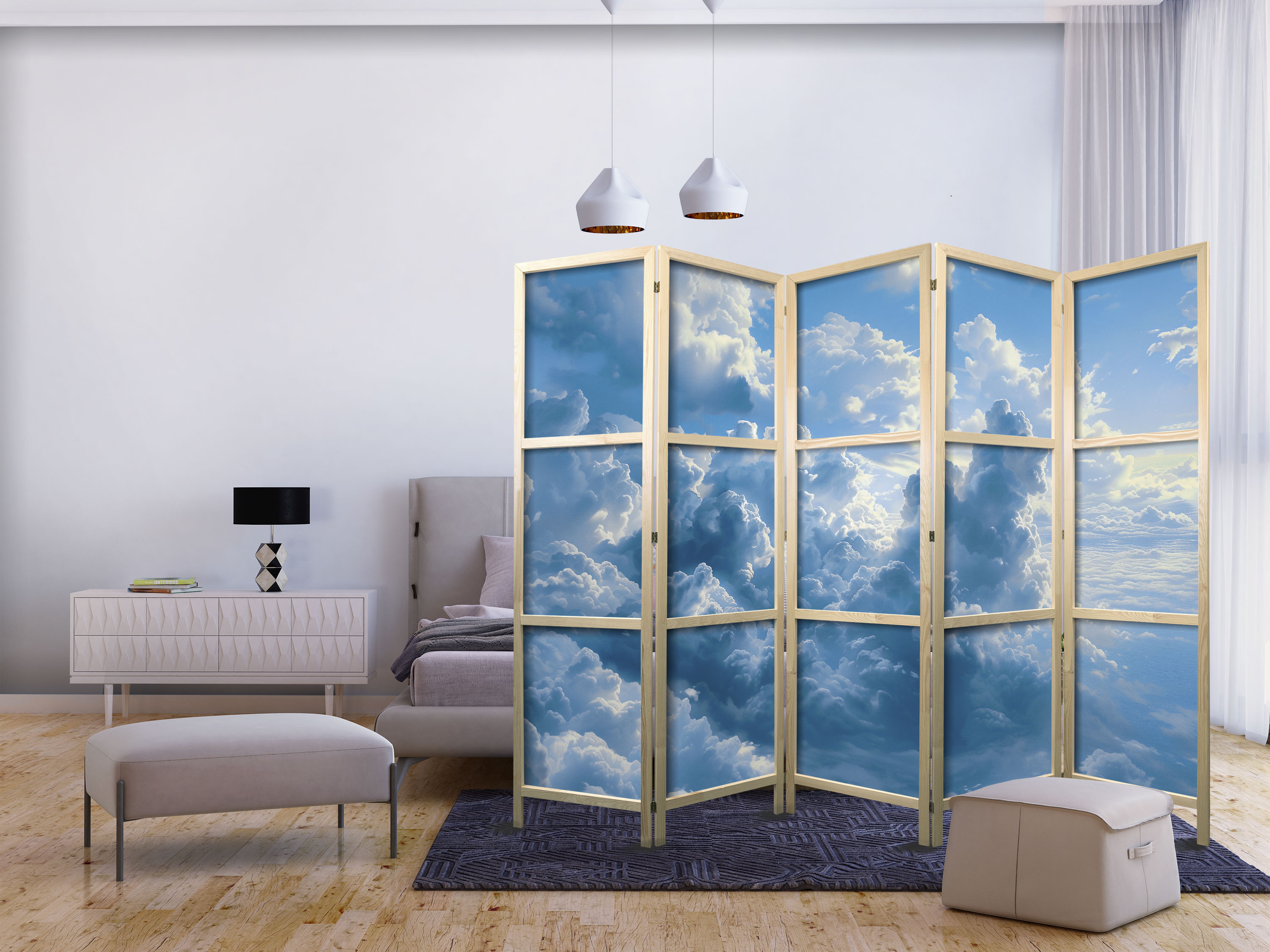Japanischer Paravent - Ocean in the Air: Waving Clouds Reflecting Morning Light