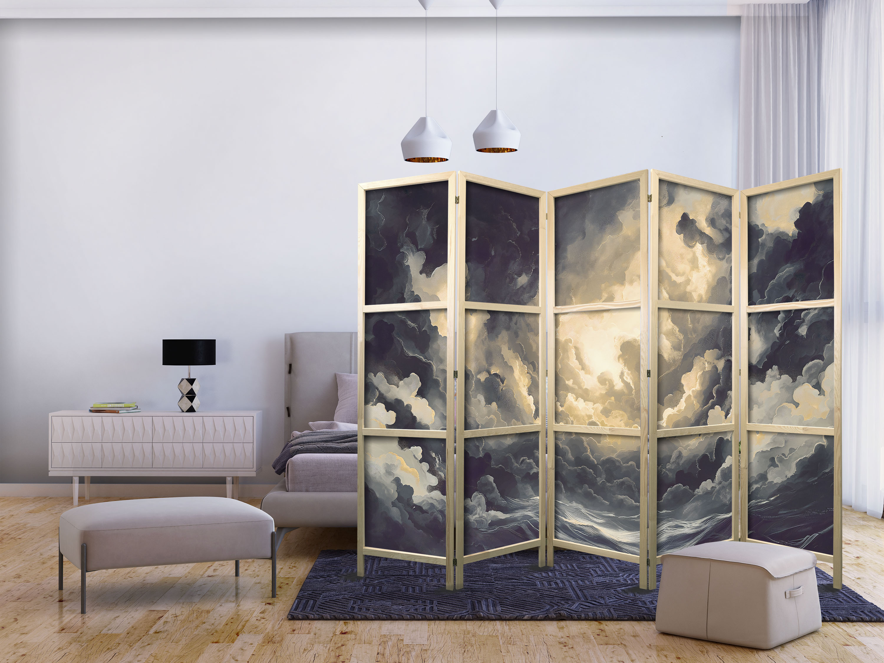 Japanischer Paravent - Epic Light Play: The Sun Battling for Dominance Over the Clouds