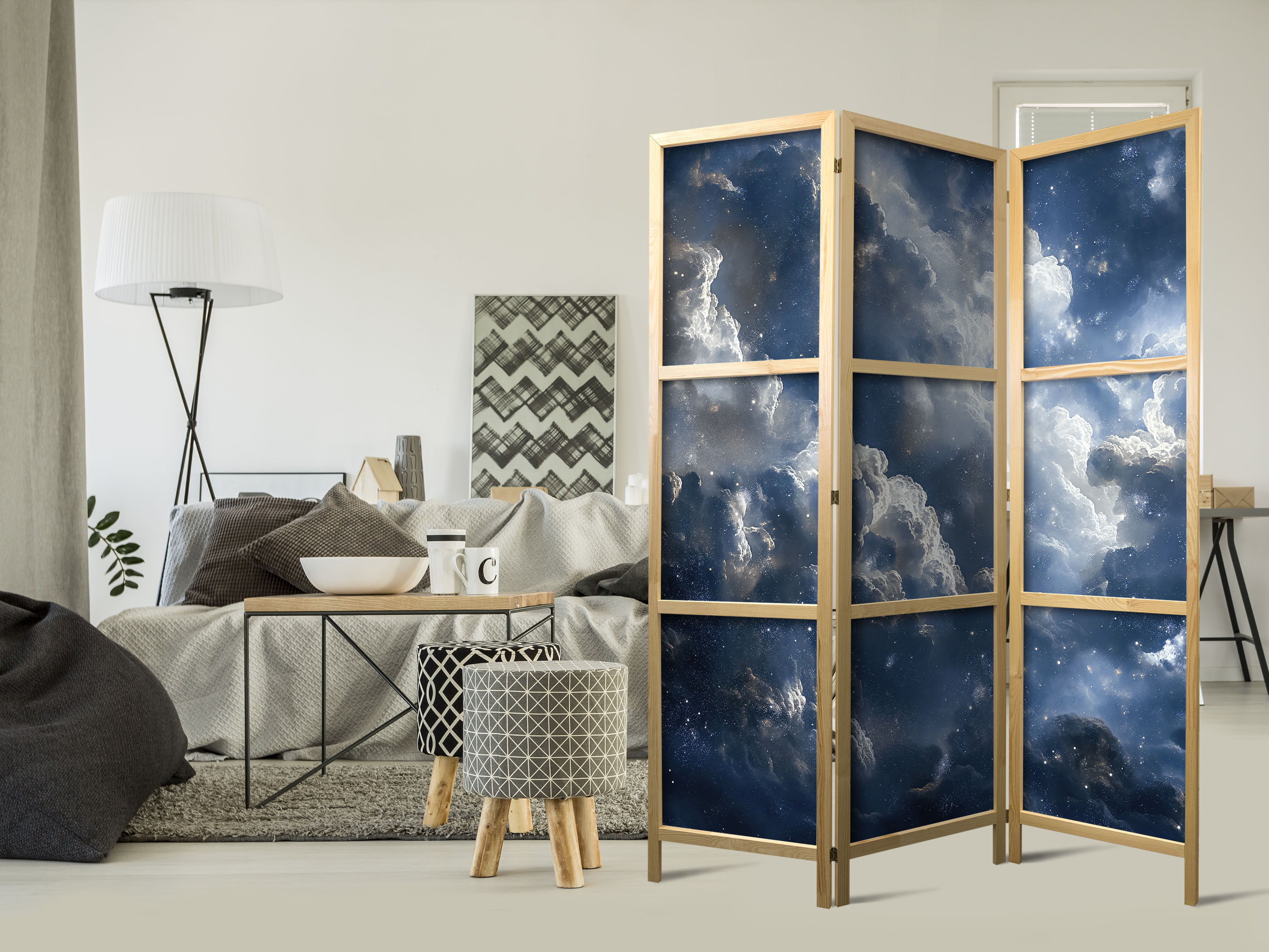 Japanischer Paravent - Astronomical Wonders: Clouds and Stars in Harmonious Combination