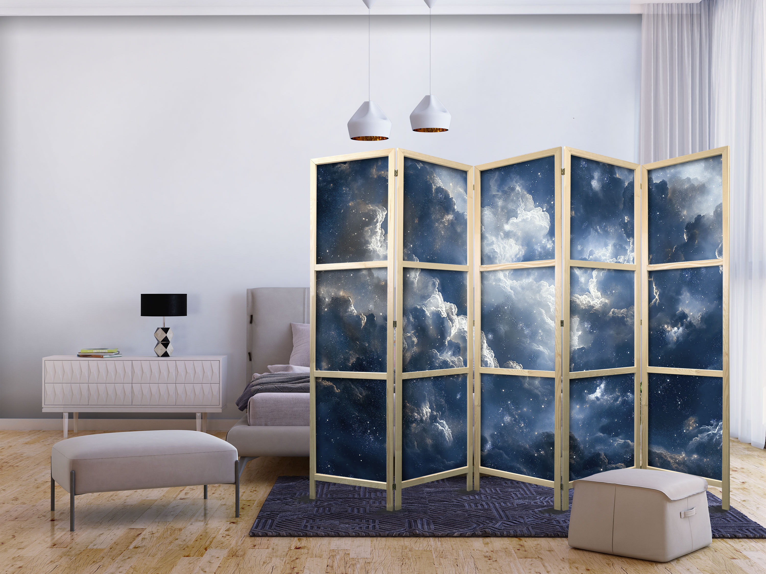 Japanischer Paravent - Astronomical Wonders: Clouds and Stars in Harmonious Combination