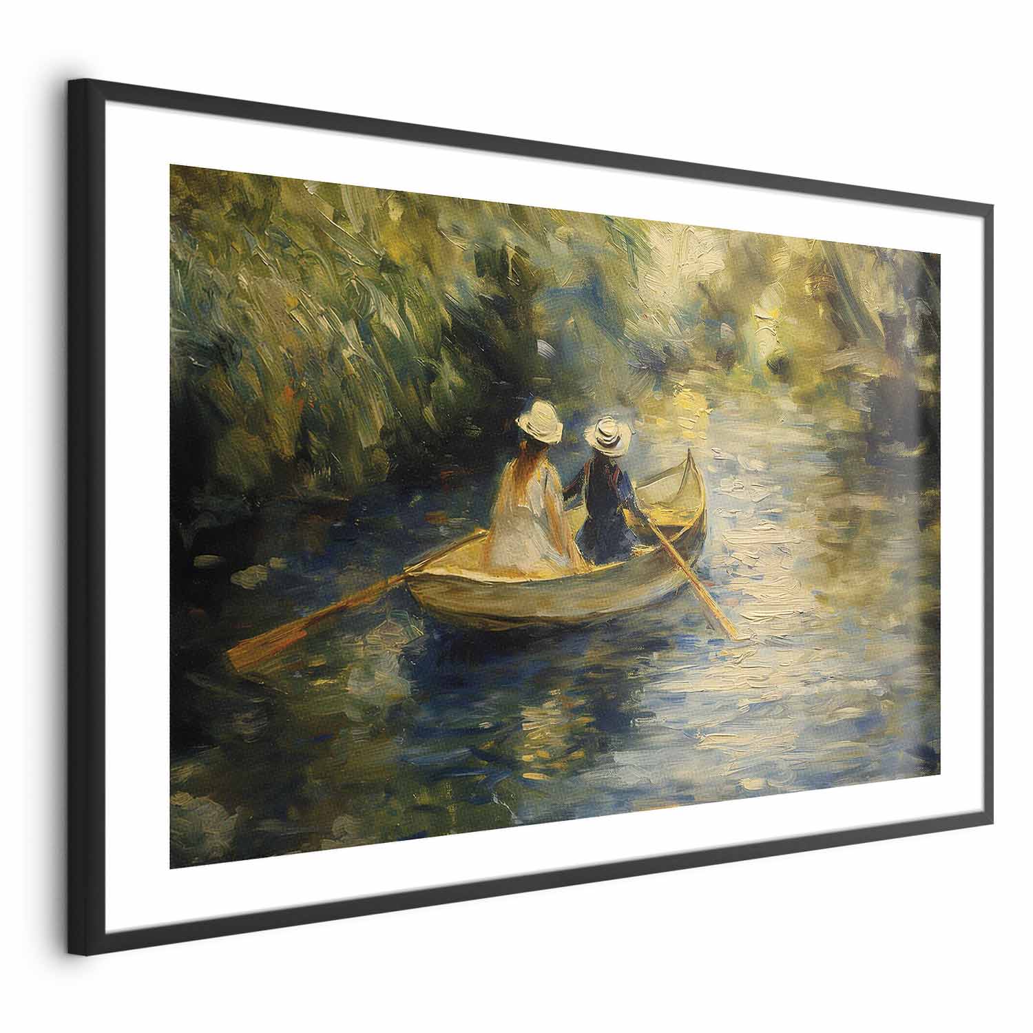 Poster - Boat crossing - painting of two women sailing a boat on a river