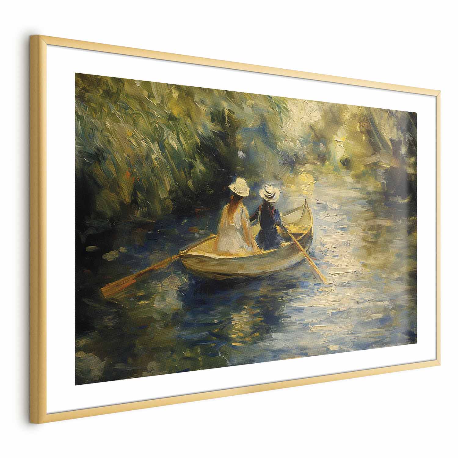 Poster - Boat crossing - painting of two women sailing a boat on a river