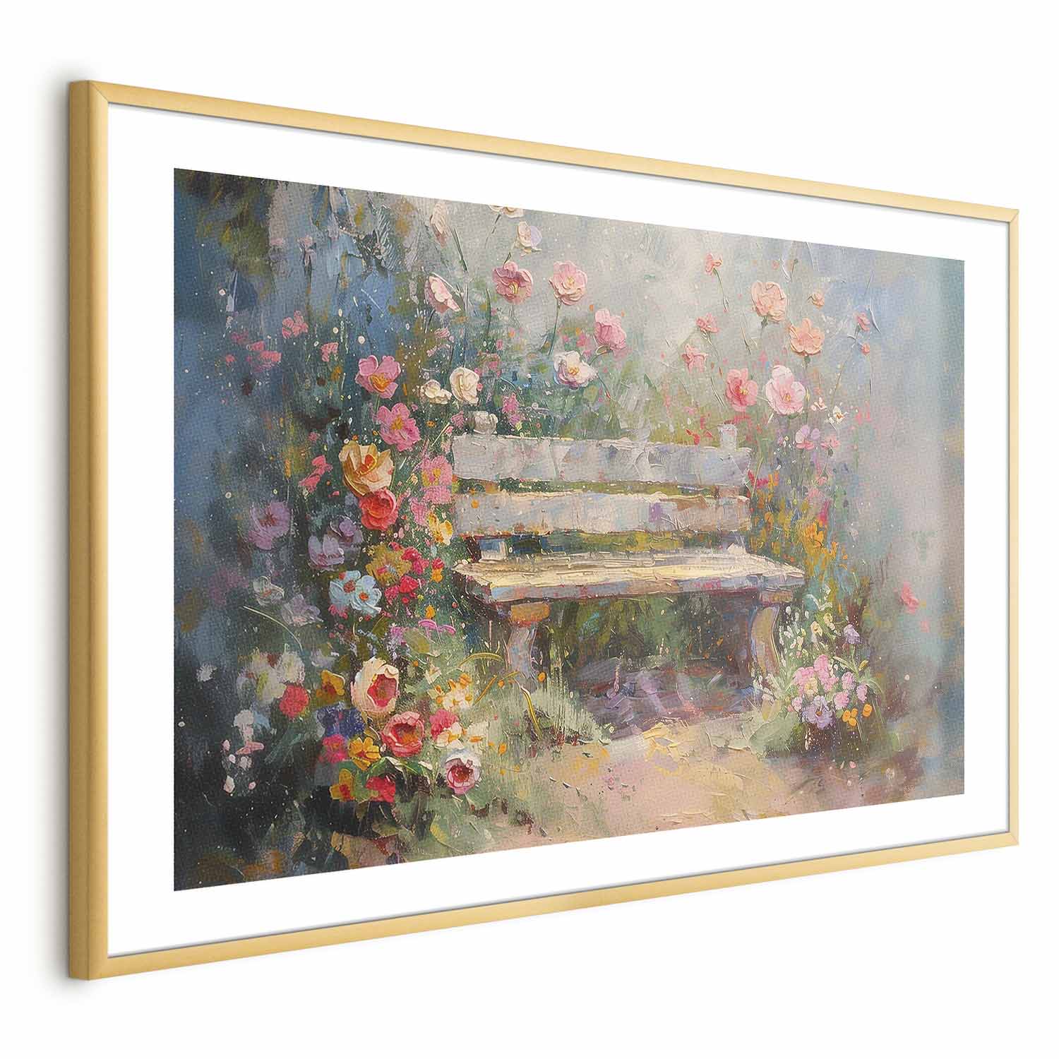 Poster - Flowery bench - impressionist painting full of flowers
