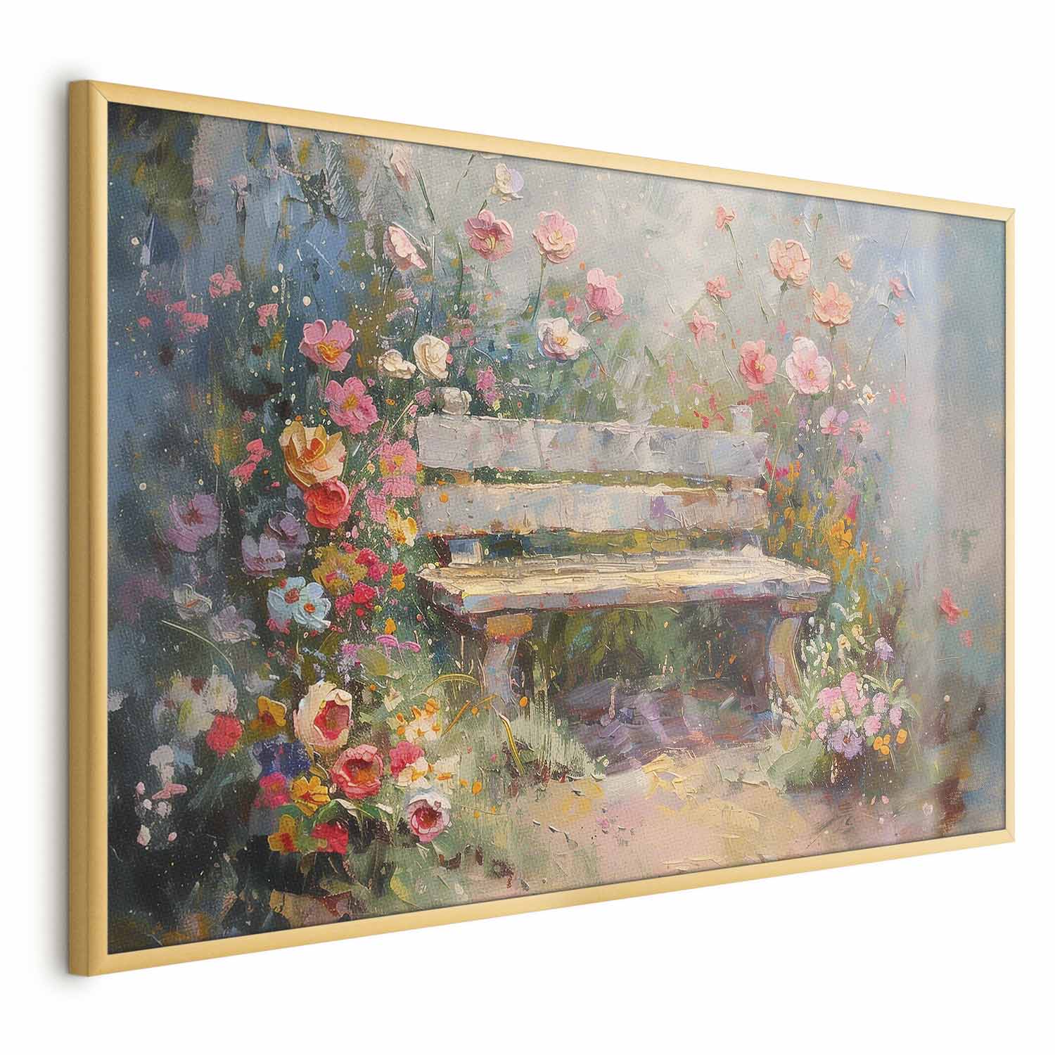 Poster - Flowery bench - impressionist painting full of flowers