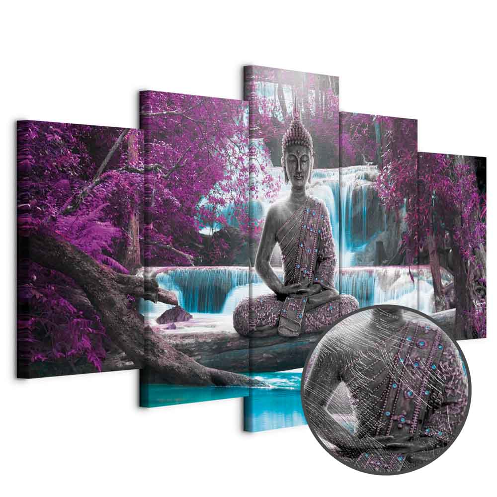 Leinwandbild - Waterfall and Buddha