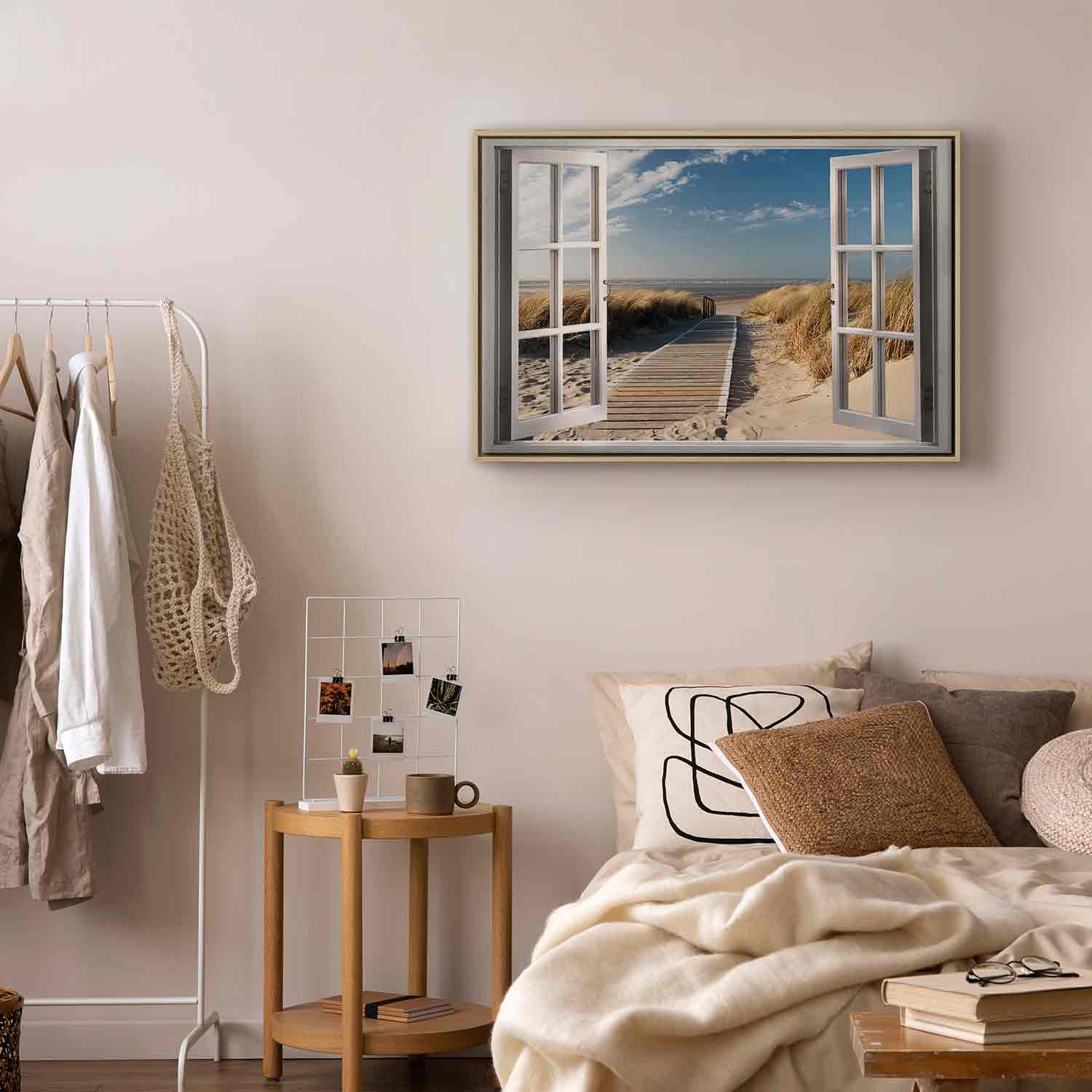 Bilder mit Rahmen Wandbild XXL Wohnzimmer Leinwandbild Kunstdruck STRAND FENSTER